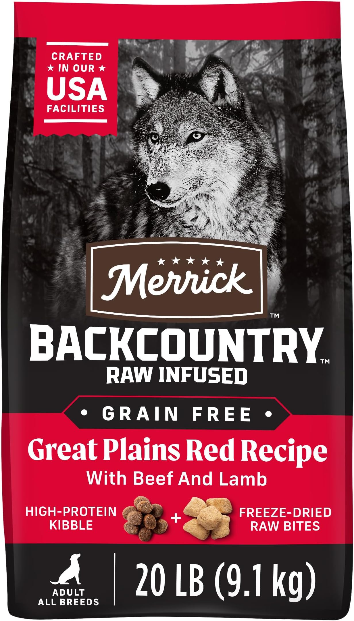 Backcountry Grain Free Dry Adult Dog Food Kibble With Freeze Dried Raw Pieces, Great Plains Red Recipe - 20.0 lb. Bag
