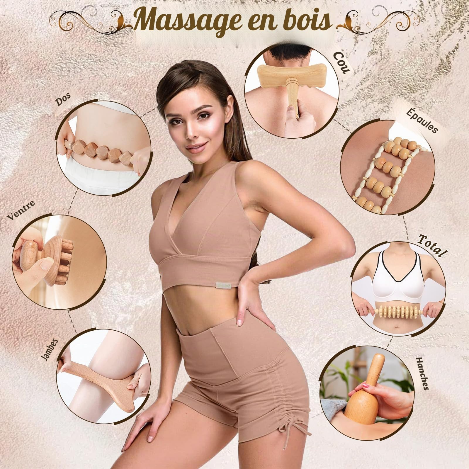 Yofuly Lot de 8 rouleaux de massage professionnels pour thérapie en bois, pour sculpter le corps, drainage lymphatique, soulagement des douleurs musculaires, anti-cellulite