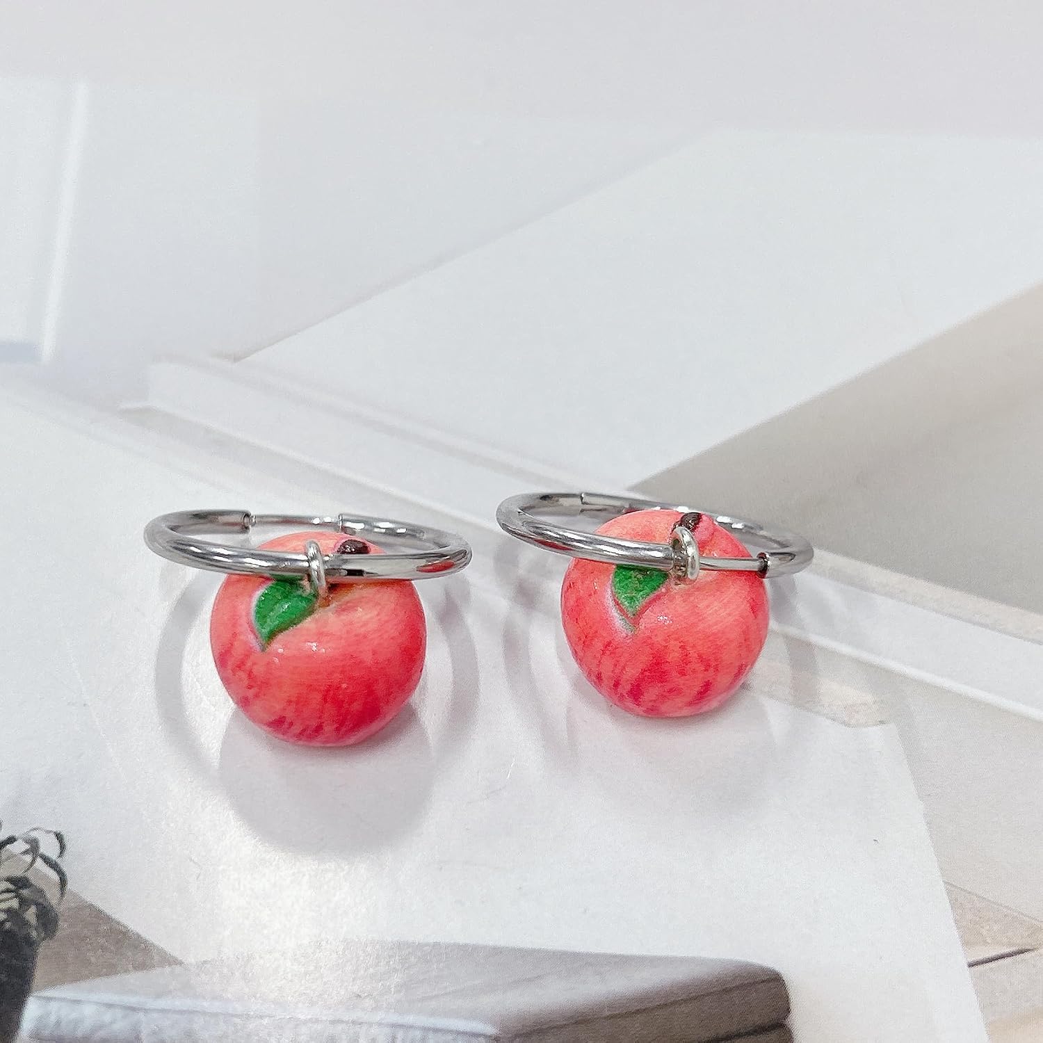 Cute Simulated Apple Dangle Hoop Earrings for Women Resin Fashion Christmas 3D Fruit Funny Sweet Food Red Green Dangling Festival Teacher Appreciation Jewelry Statement Lightweight Birthday Gifts image 3