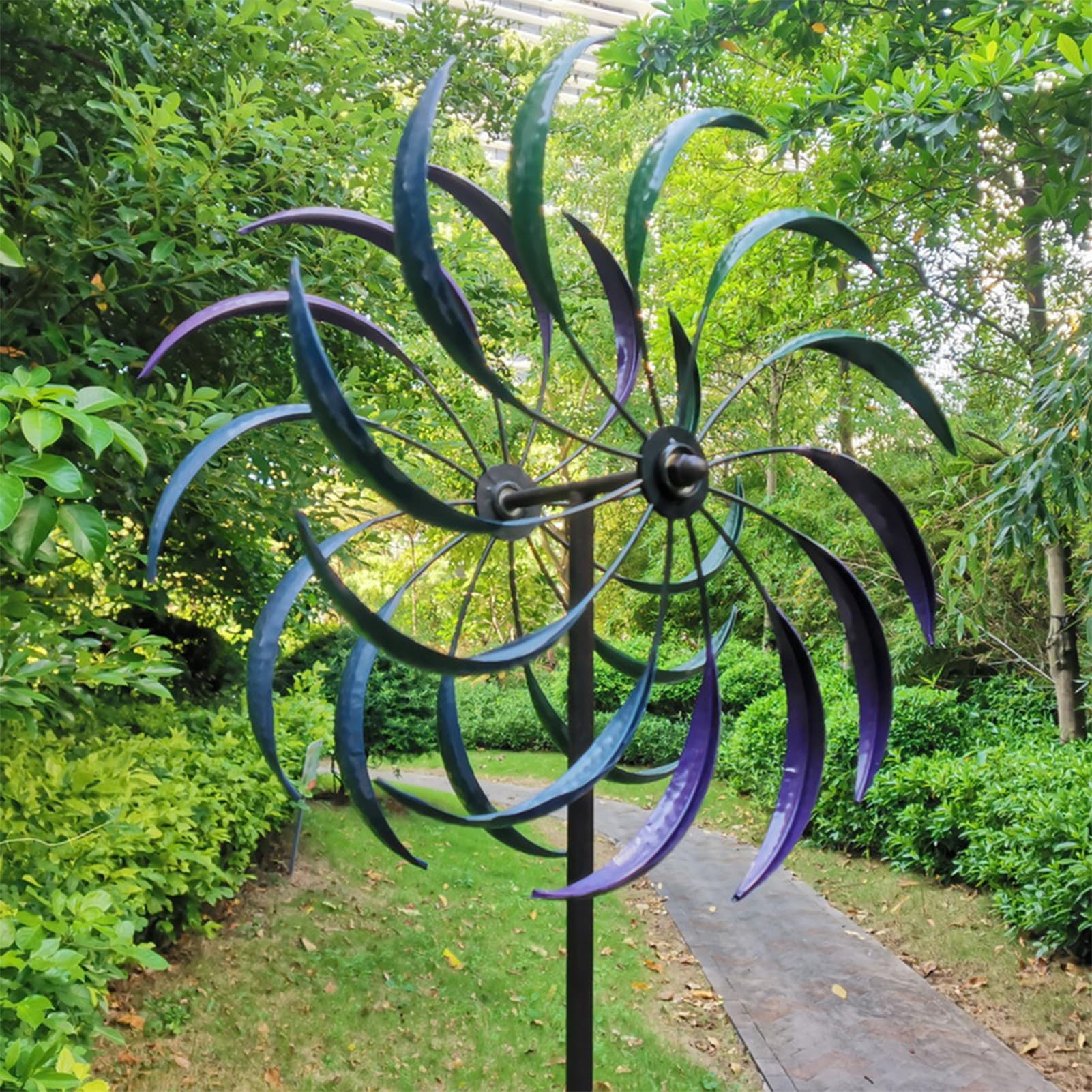 Mulino a Vento da Giardino,Girandole da Giardino in Metallo con Paletto, Girandole per Sculture A Vento All'aperto per la Decorazione del Paesaggio del Percorso del Prato del Patio