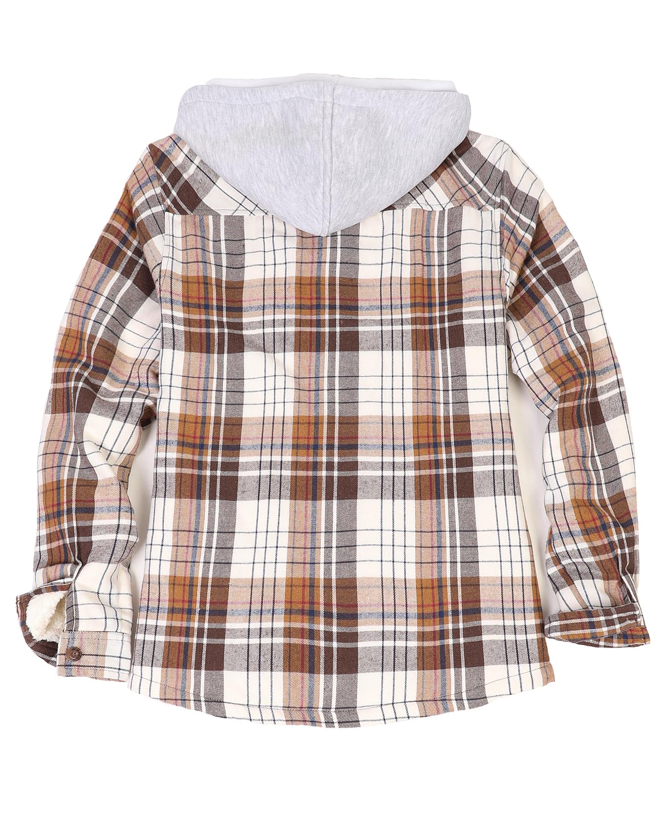 ZENTHACE Flanell-Hemdjacke mit Kapuze für Damen, Sherpa-Futter, durchgehender Reißverschluss, für Herbst und Winter, kariert