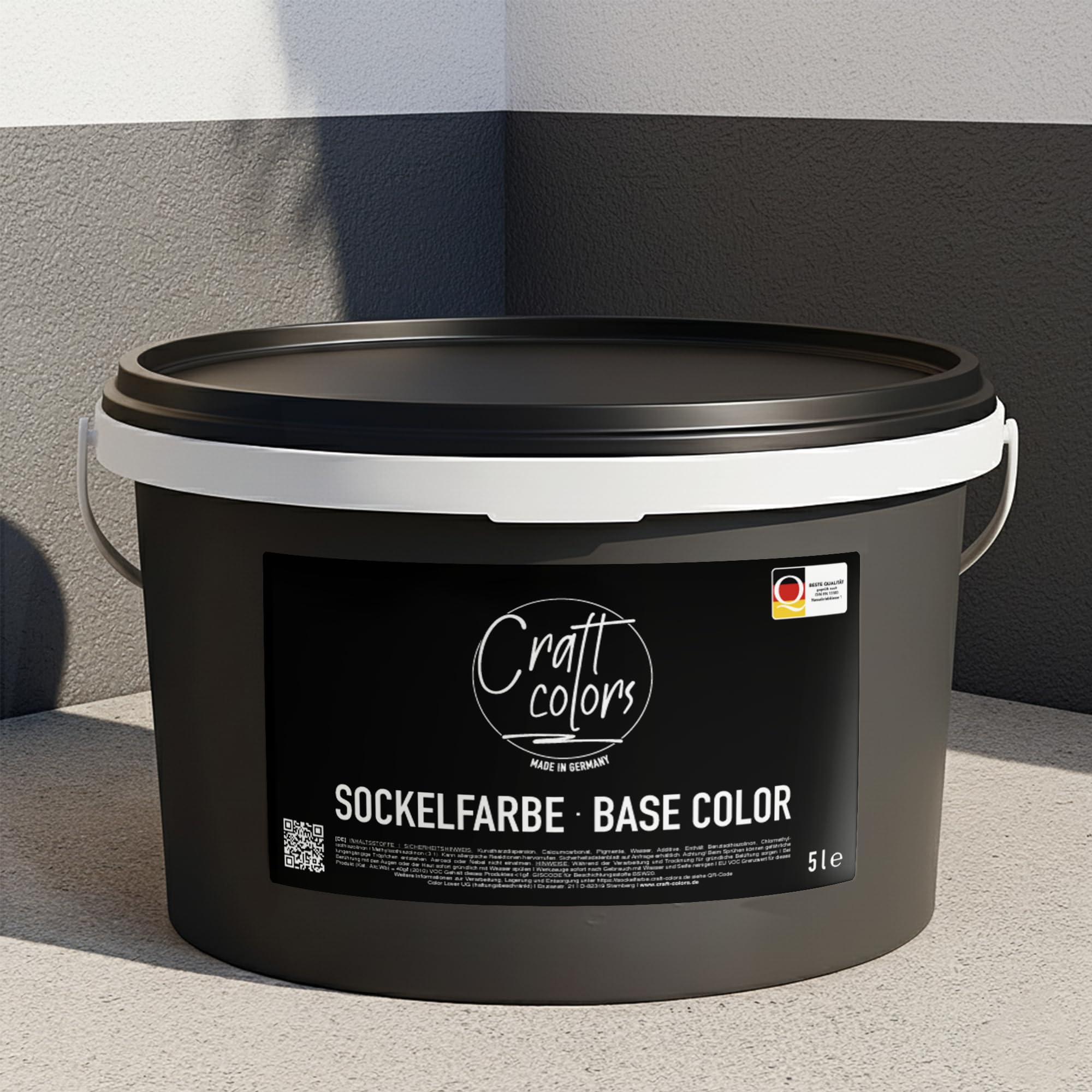 Craft colors Sockelfarbe 5L Anthrazit | Farbe für Beton, Mauerwerk, Fassade | Nassabriebklasse 1 | Made in Germany | Wetter & UV-Beständig