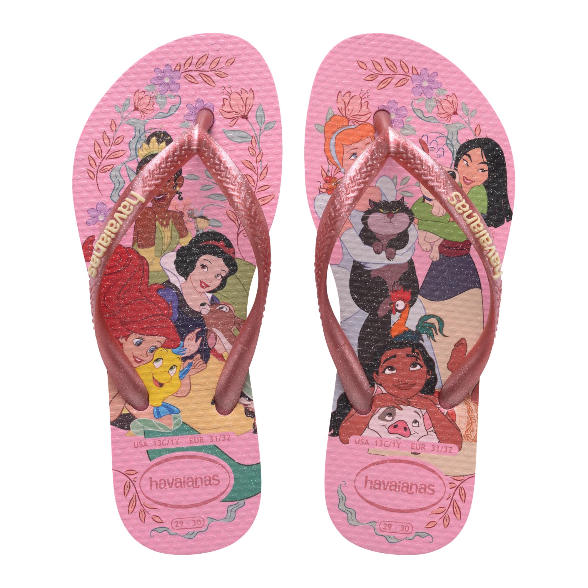 Havaianas – Kids Slim Princess, Disney-Prinzessinnen-Flip-Flops für Kinder, Elegantes Design mit Schmalen Riemen, Rutschfeste und Bequeme Sohle, Mädchen