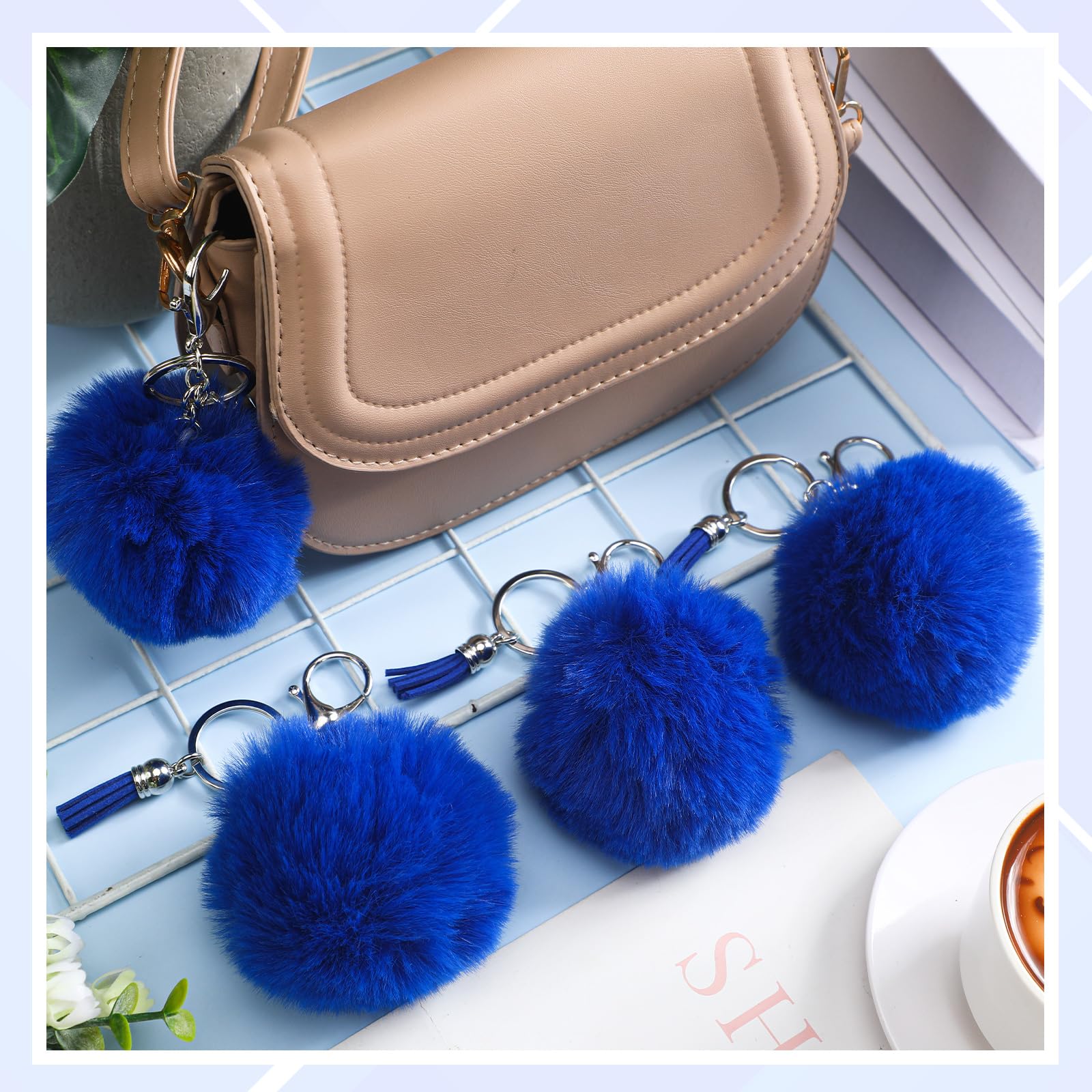 Nosiny 20 portachiavi con pompon sintetici, idea regalo per cheerleader, portachiavi con nappa, accessorio per sport di squadra, Blu, 3 inches/ 8 cm