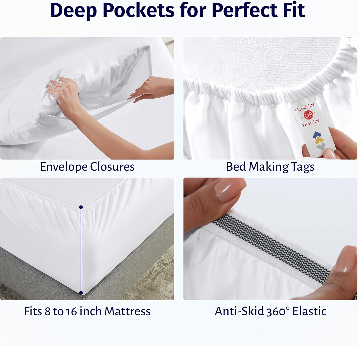 California Design Den Certified 100% Egyptian Cotton Sheets King Size Deep Pocket Set - King Percale Sheet Set with Deep Pockets, Lightweight, Crisp, Durable Luxury Bedding - White - Image 4