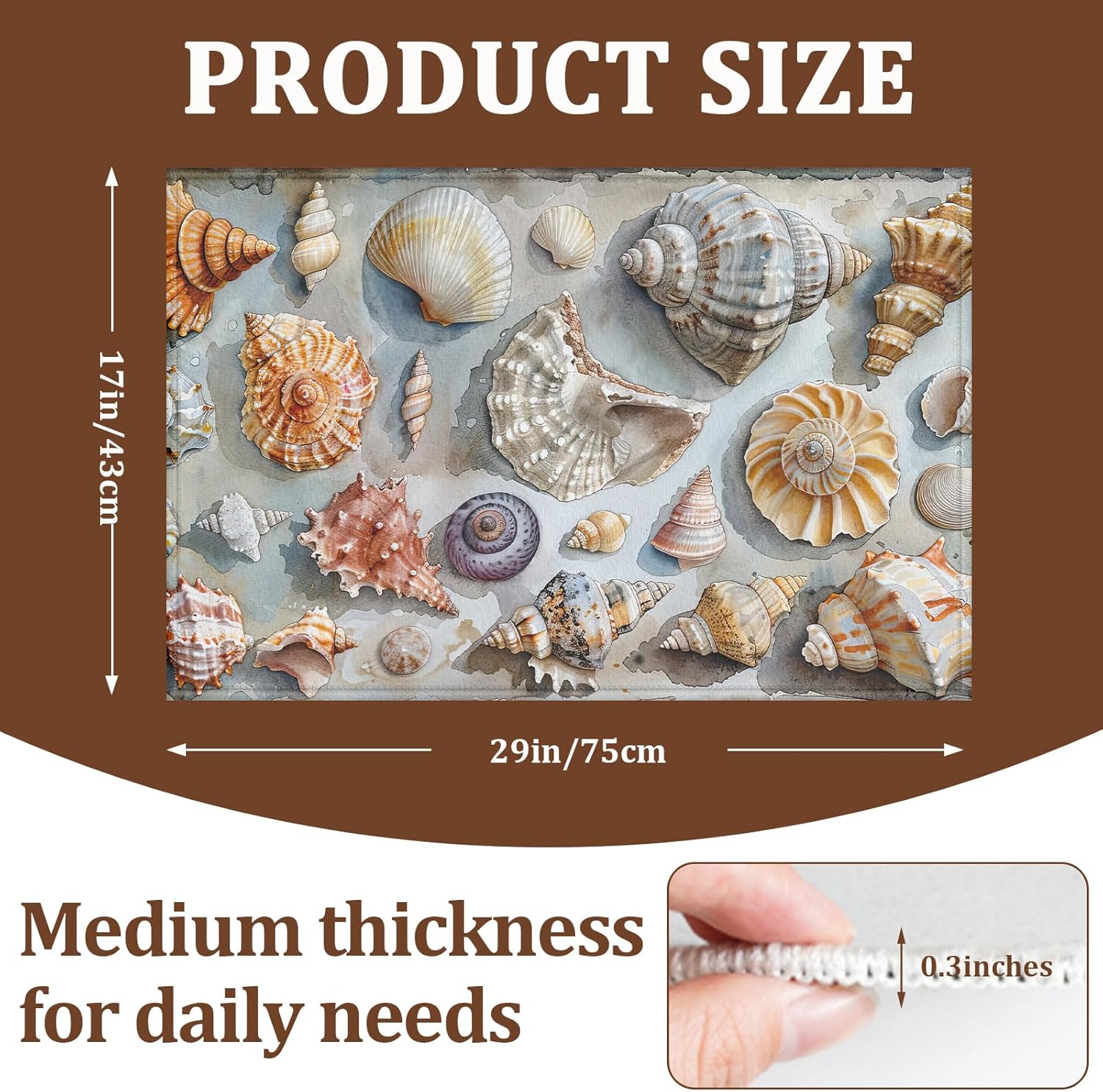 Coastal Seashell Door Mat Beach Entrance Doormat Home Floor Mat Rugs for Entryway Outdoor Indoor Kitchen Bathroom Decor 17x29 inch