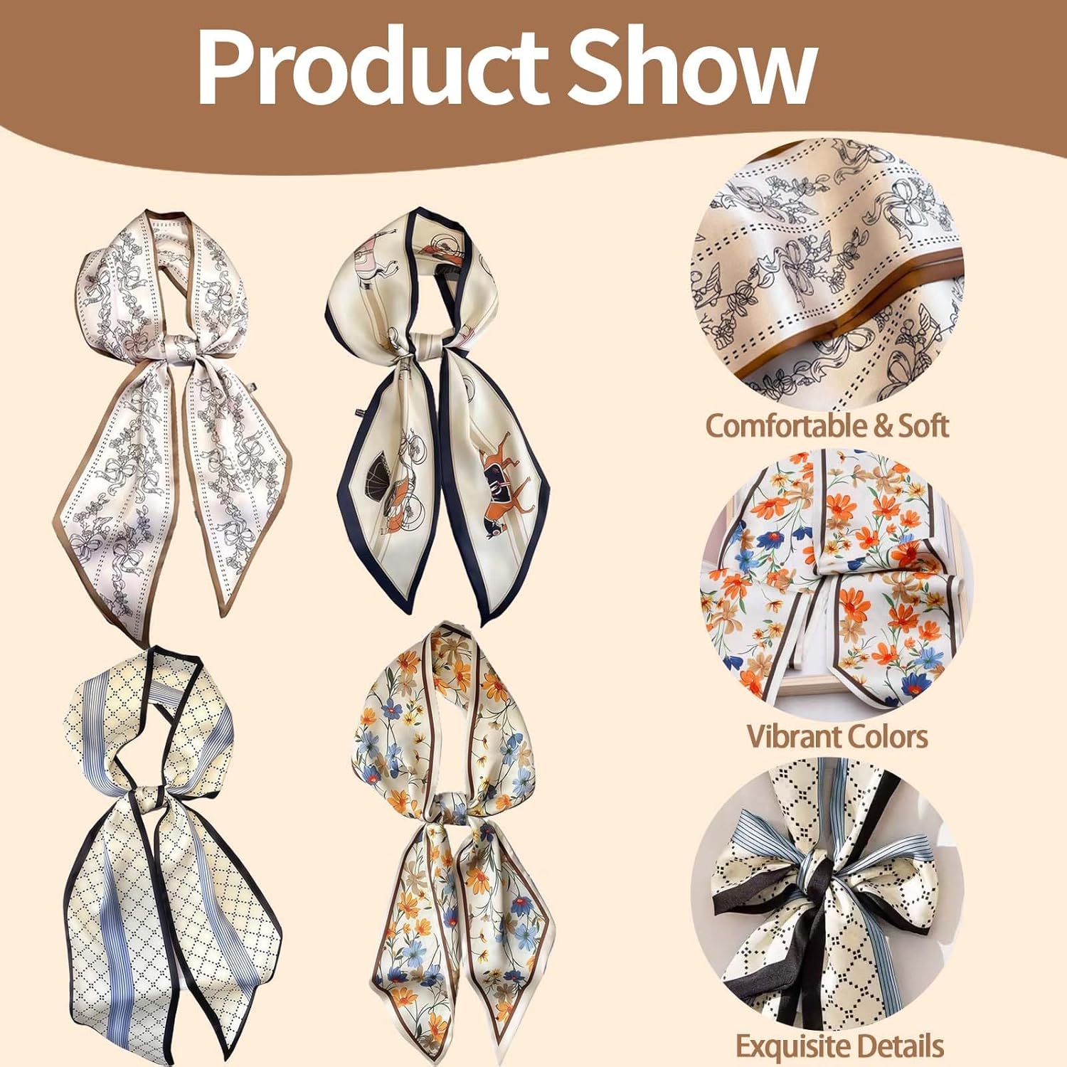 24PCS Fashion Scarves for Women Multifunctional Neck Scarves Purse Scarf Headbands for Bags Hair Accessories - Image 7