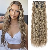 Vista 15 de LONAI - Extensiones de cabello con clip, 6 piezas, rizadas, de 24" de largo, sintéticas, para mujer, color rubio ceniza natural