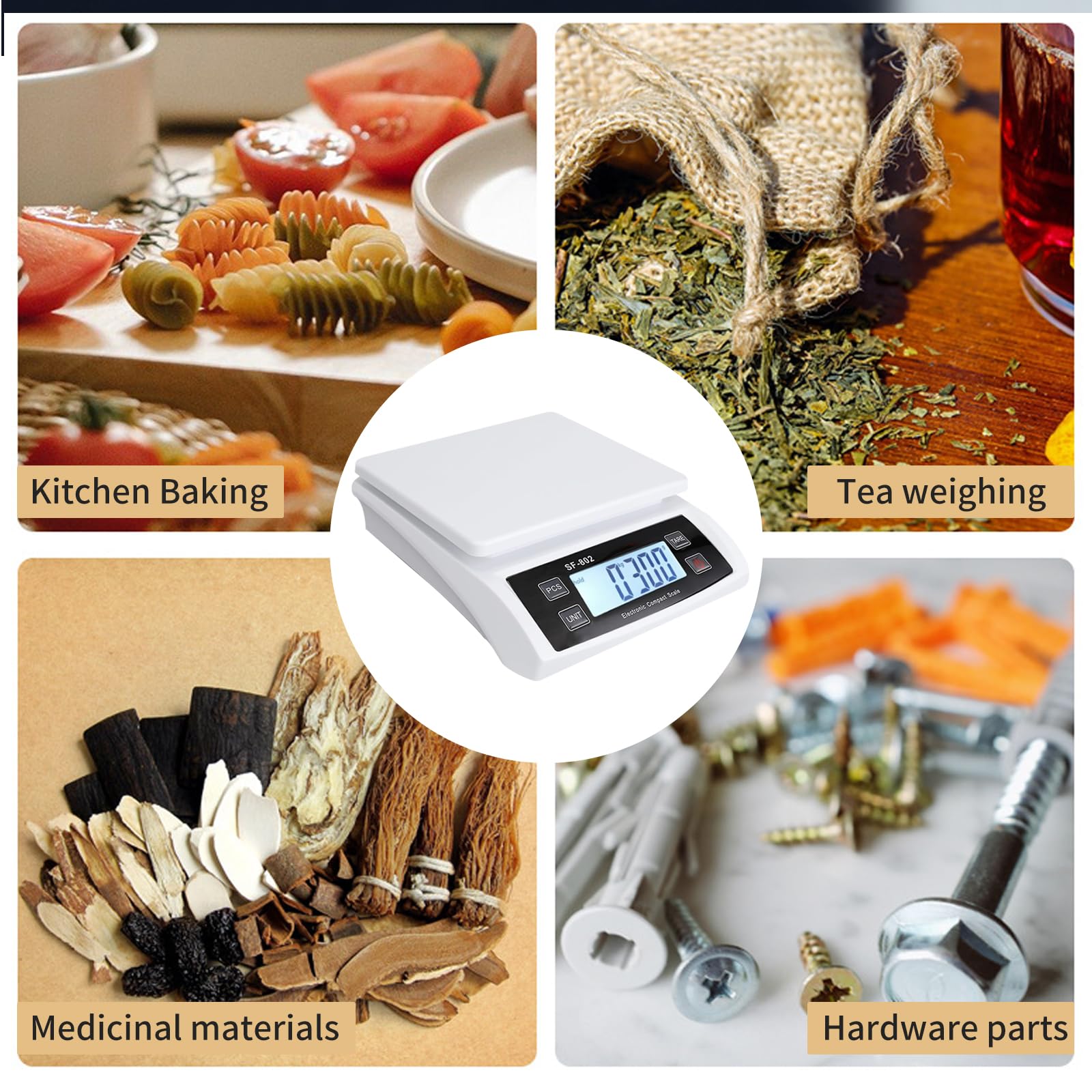 Balance de cuisine numérique 30 kg/0,1 g avec écran LCD, fonction tare, haute précision, fonctionne sur piles, balance à fruits avec 4 unités de mesure pour la cuisine et la pâtisserie (blanche)