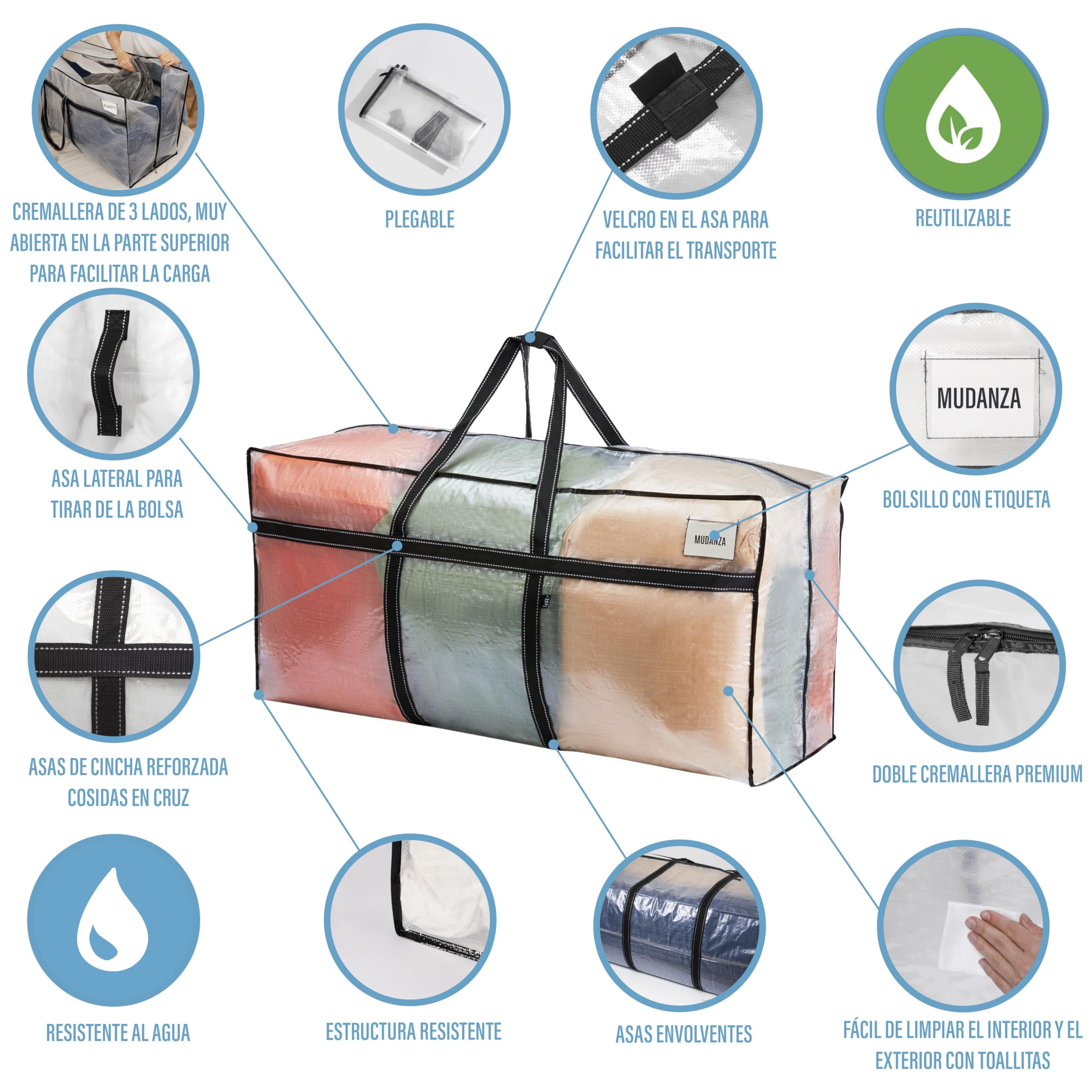 VENO Pack de 2 Bolsas de Mudanza Extra Grandes, Almacenamiento Resistente, Cajas de Mudanza, Contenedores de Almacenamiento Grandes con Tapa, Alternativa para la Nniversidad(Transparente,Pack de 2)