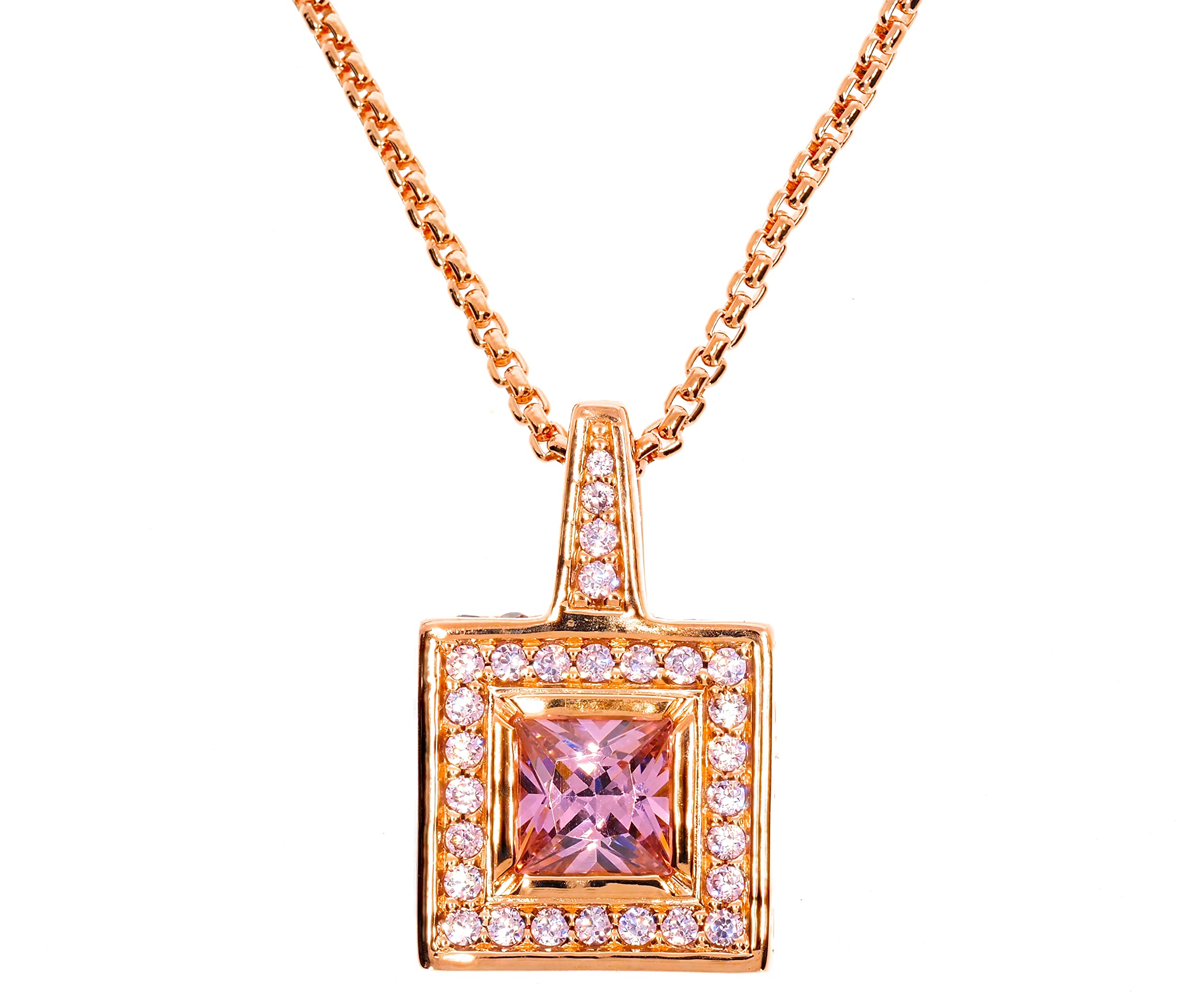 Rose Gold Fashion Pendant with Chain Cubic-Zirconia Collection Gemma Modern Stylish Attractive, 500, Non-Precious Metal, Cubic Zirconia,