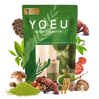 180g, Organic Matcha Mushroom Powder, Japanese Matcha & 12 Natural Ingredients, Instant Coffee, Latte Powder, Coffee Alternative