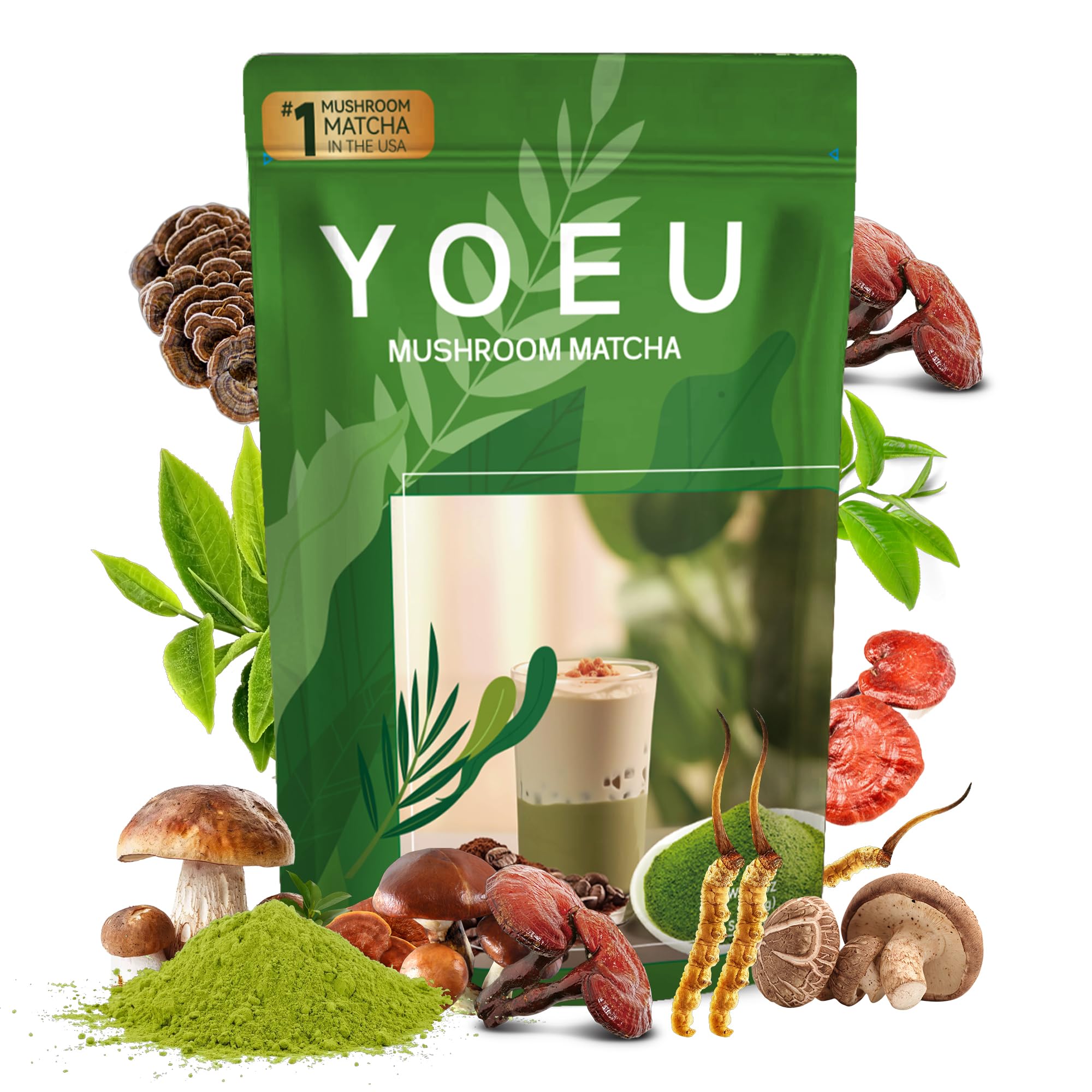 180g Organic Matcha Mushroom Powder Japanese Matcha 12 Natural Ingredients Instant Coffee Latte Powder Coffee Alternative