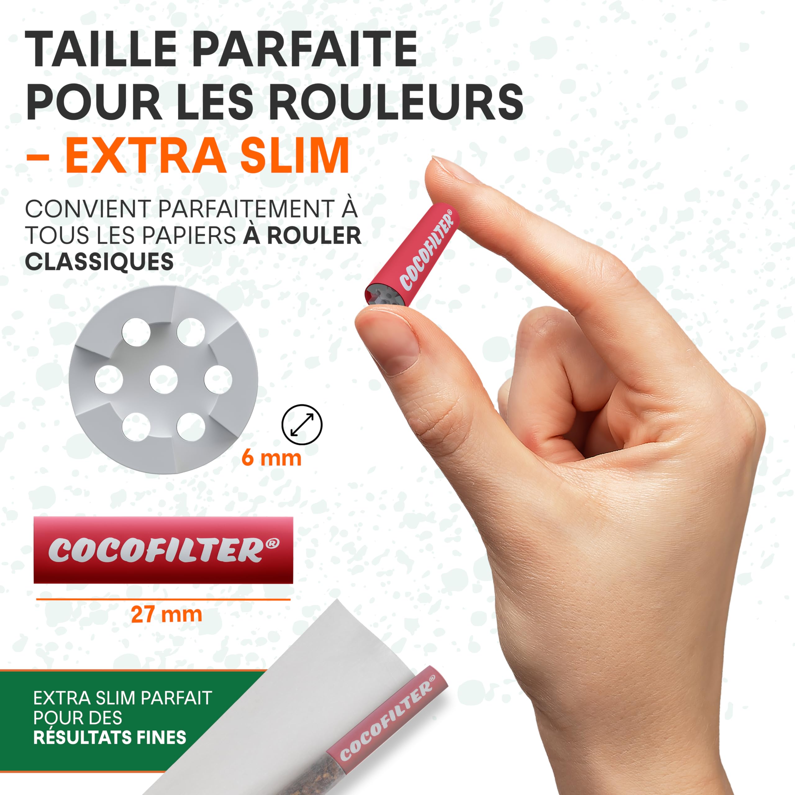 Filtres au charbon actif 6mm en coque de coco [500 + 50 pcs.] | 550 Filtres slim naturels avec embouts en céramique pour cigarettes roulées, 27mm chacun, dans un sachet refermable