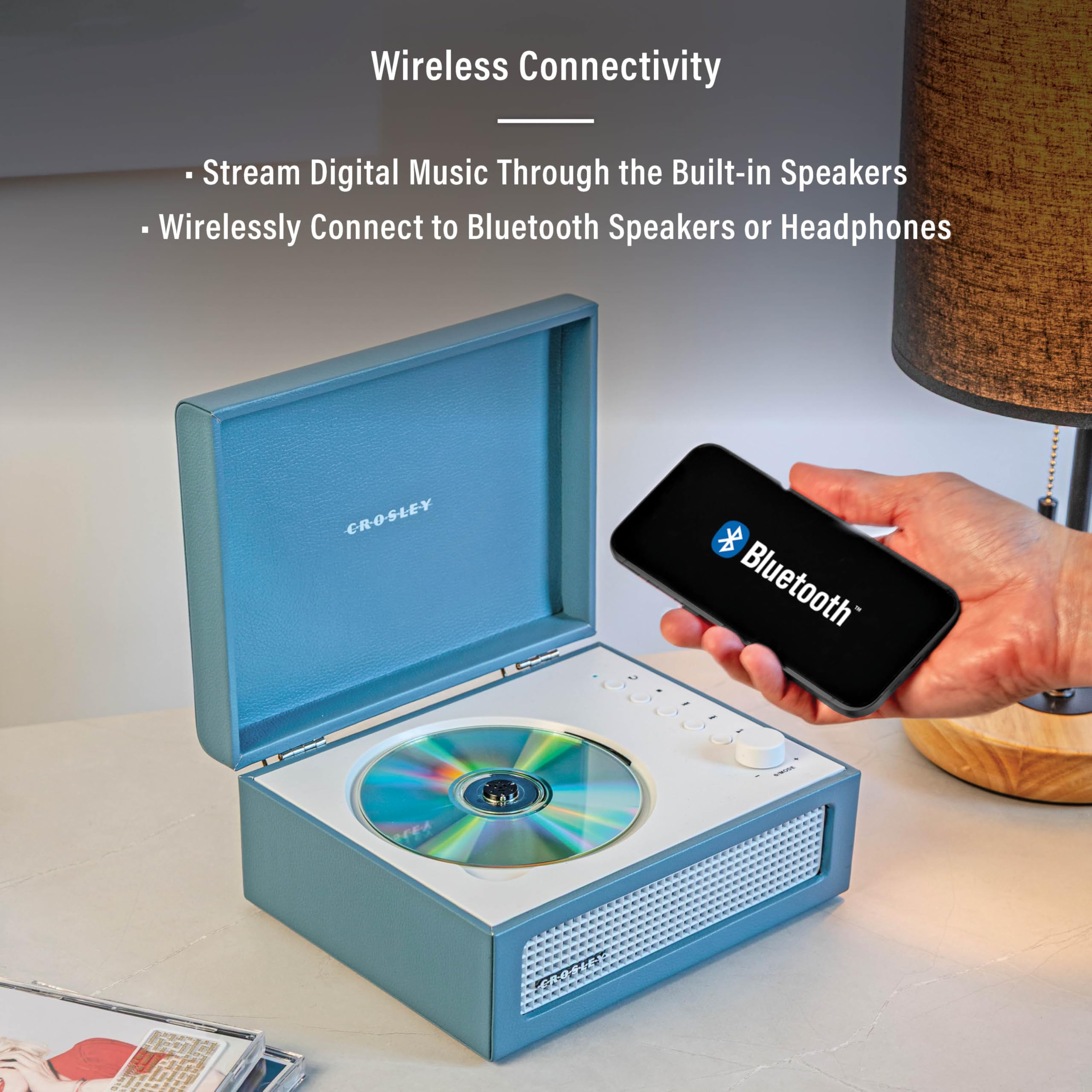 Crosley Voyager Lecteur CD Portable avec Bluetooth, Haut-parleurs stéréo intégrés et Radio FM – Lecteurs CD Rechargeables pour la Maison, Le Bureau et Les Voyages avec Prise Casque, entrée auxiliaire