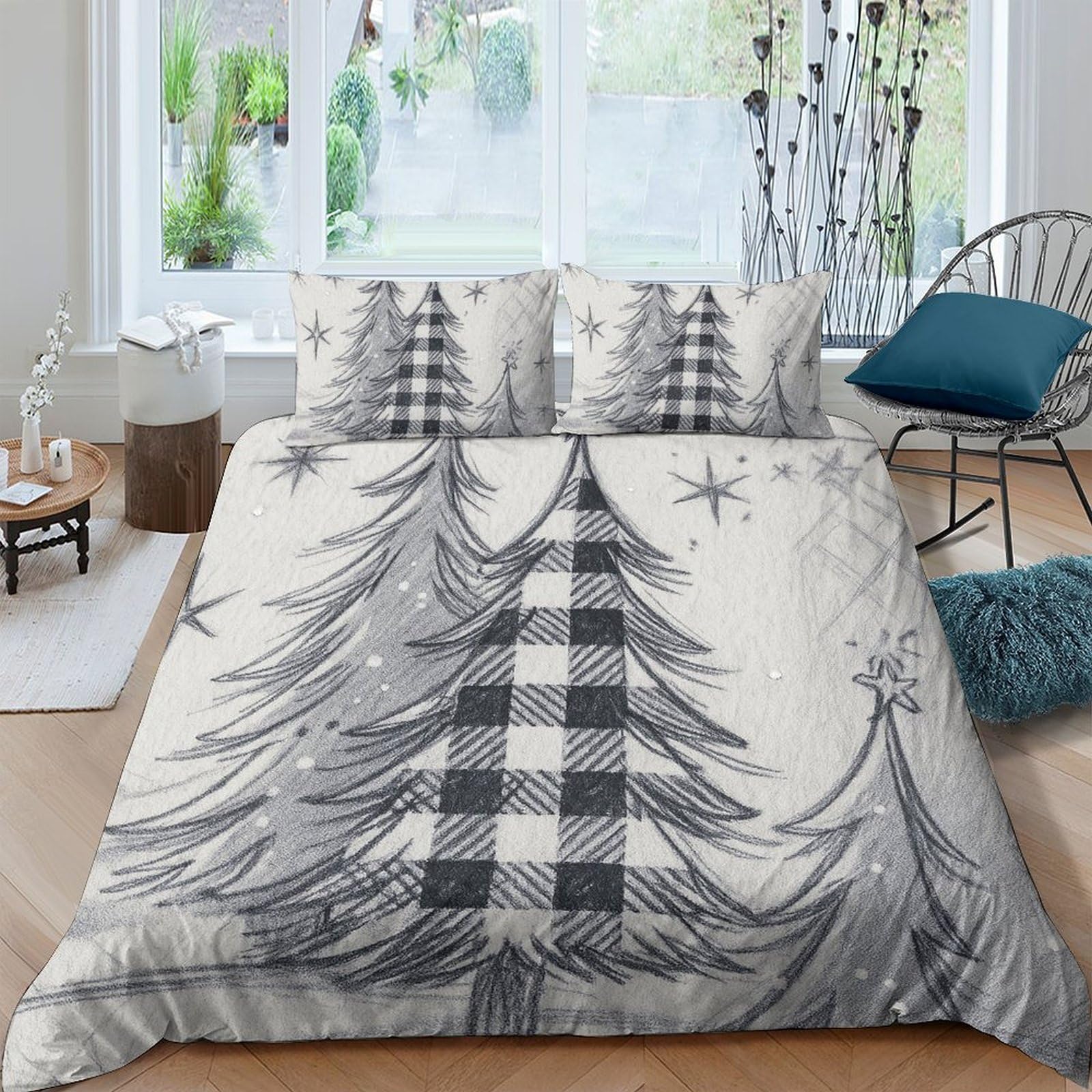 Ctjqhvkz Style-9 3D Printed Plaid Pine Tree Fitted Sheet Microfiber Soft Non-Slip Christmas Forest Mattress Cover For Bedroom Guest Room Single（135X200cm）