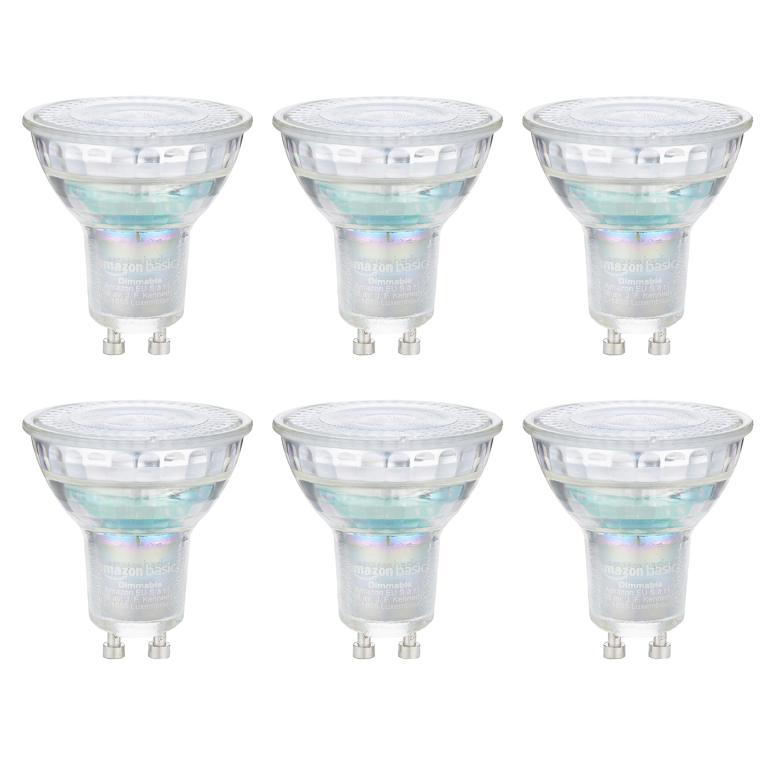 Amazon Basics Professional LED GU10 Spotlight Bulb, 4.9W (equivalent to 50W) Cool White, Dimmable (6-Pack) [Energy Class F]