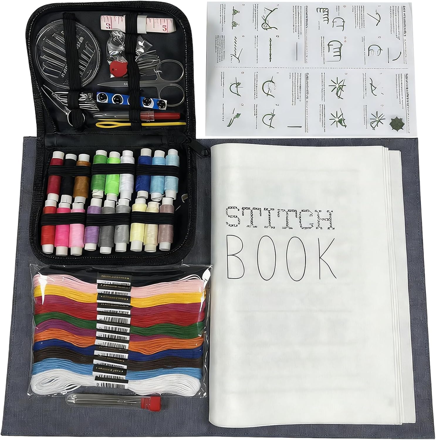 2026 New Embroidery Stitch Book Kit, Portable Embroidery Learning Book(Binding) with Toolkit & Tutorial, All Scenario Stitch Guide DIY Sewing Skills Embroidery Book for Beginners and Enthusiast