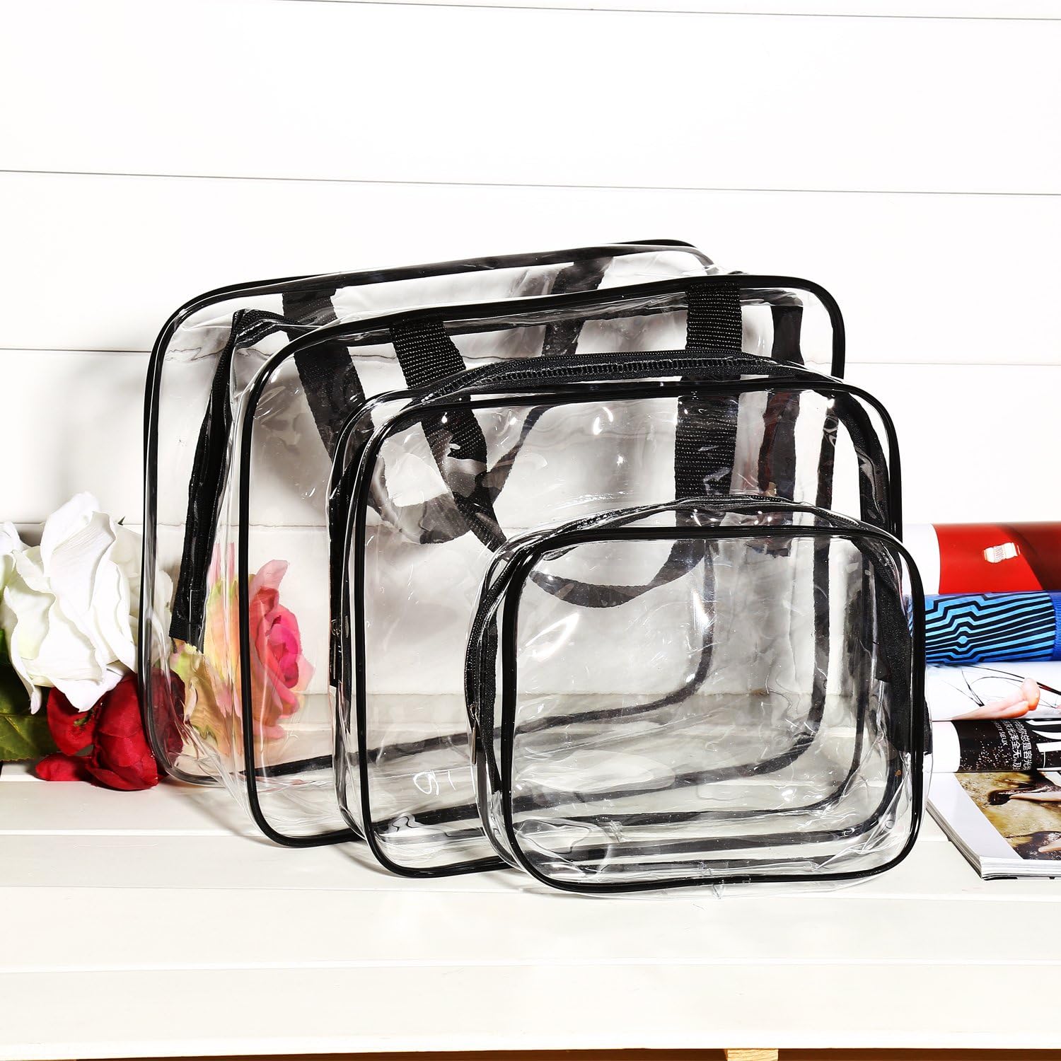 Dorfin 3 Pieces of Cosmetic Box Case, Clear Makeup Box Cosmetic Storage Travel Case Space Saving Organiser Portable Transparent Makeup Box Case