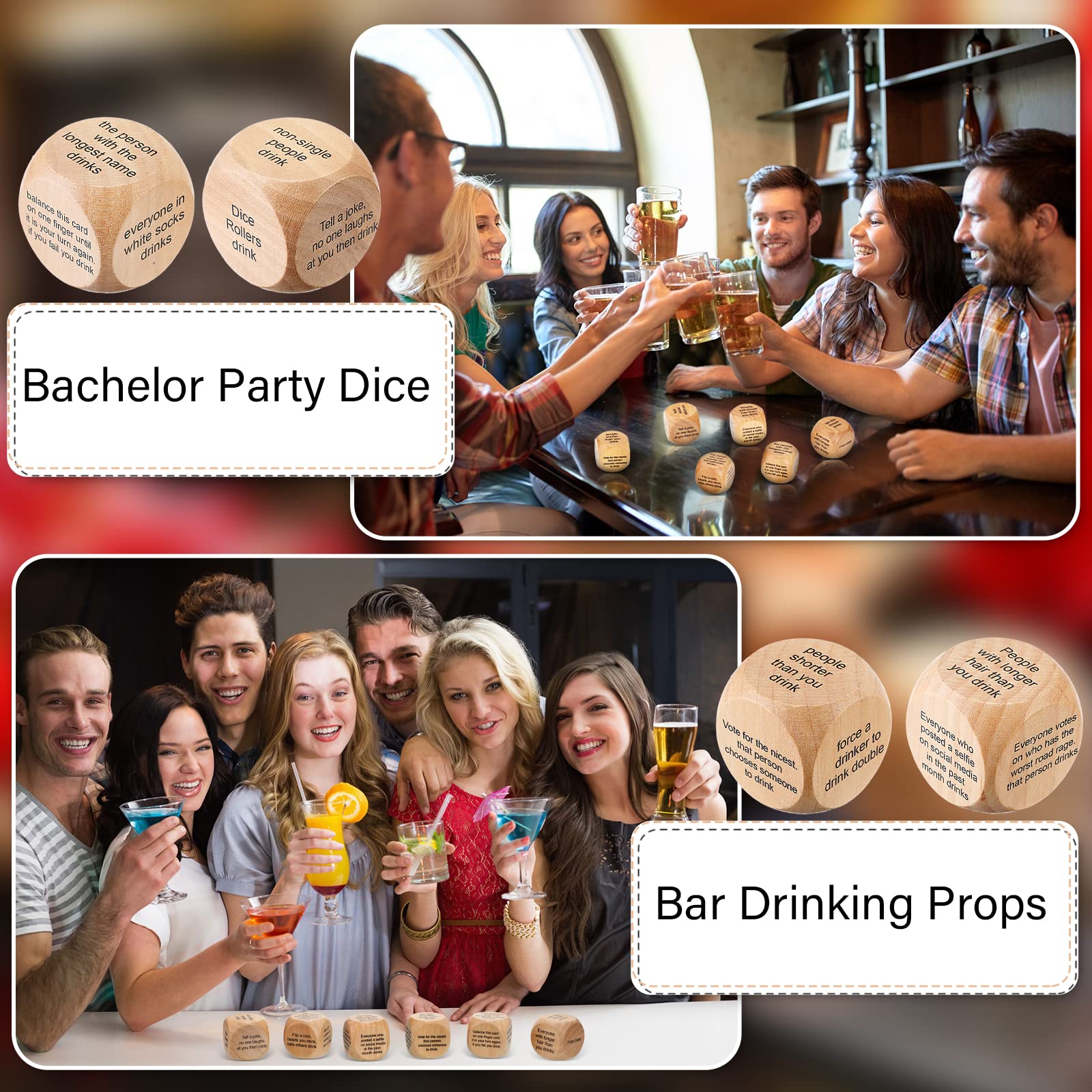 Jeu De Dés à Boire Party – 6 Dés 25 Mm, 36 Défis Différents – Soirée Adulte, Anniversaire, Mariage, Enterrement De Vie De Jeune Fille