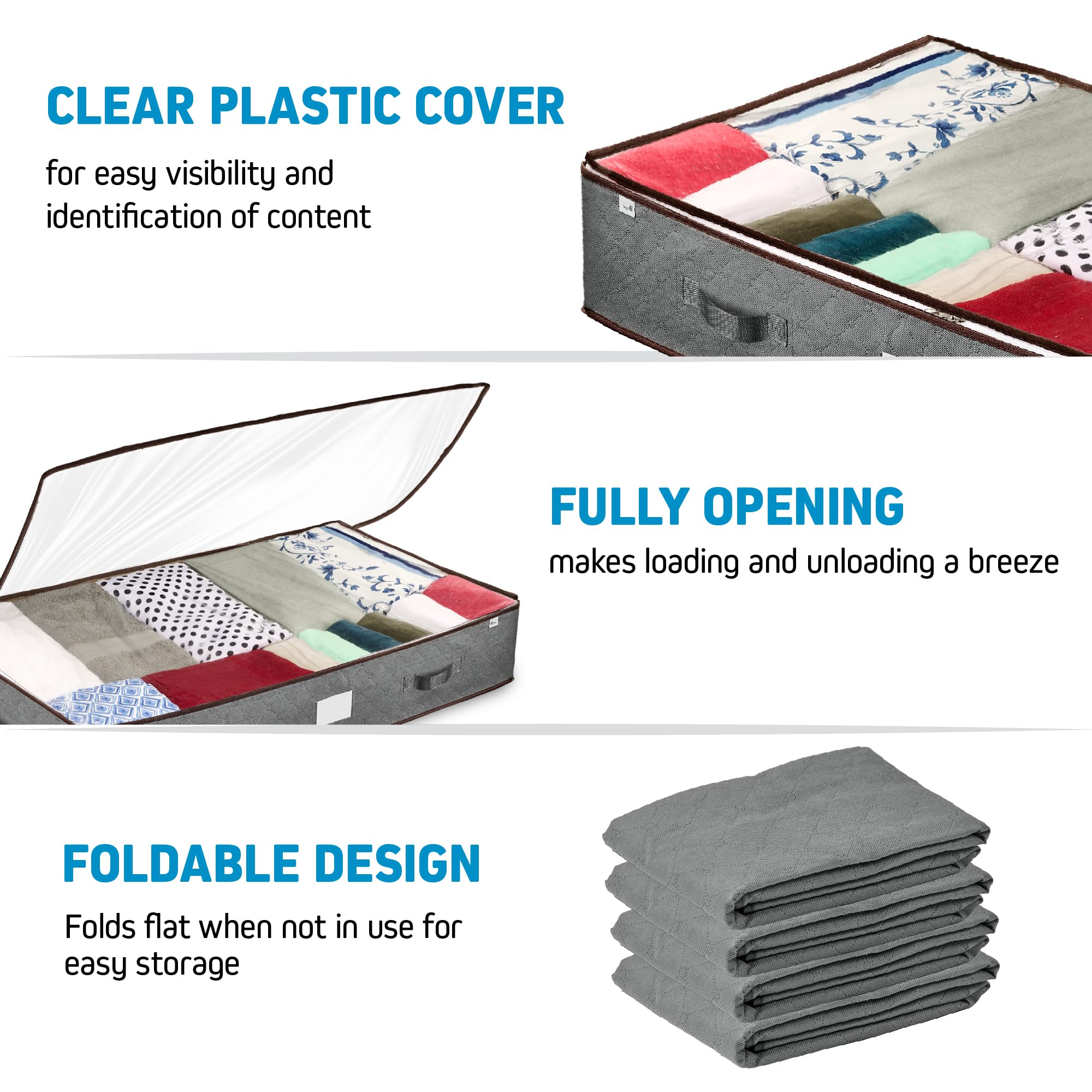 Wsryx 4 Pack Underbed Storage Bags With Lids, Foldable Large Under Bed Storage Boxes With Zips, Clothes Bedding Comforter Organiser Containers Bin