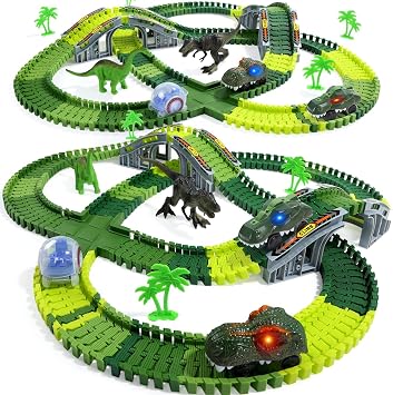 EagleStone Circuit de Course Flexible Monde des Dinosaures 233 Pièces avec 2 Voitures Lumineuses