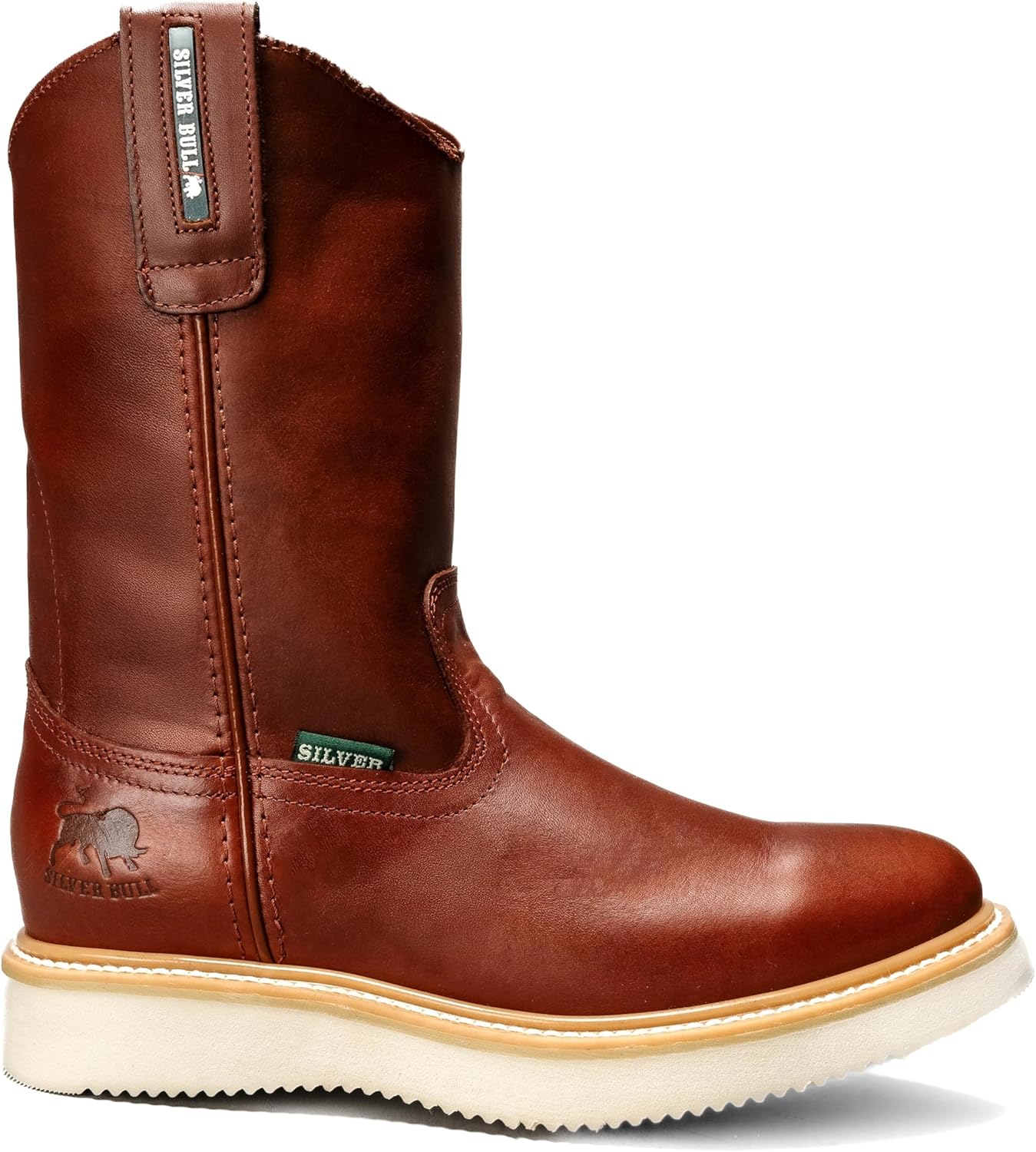 Silver Bull Men's Genuine Premium Leather Dual Density Work Boots, Soft Toe, Pull On, Water & Oil Resistant, Slip Resistant - Shedron