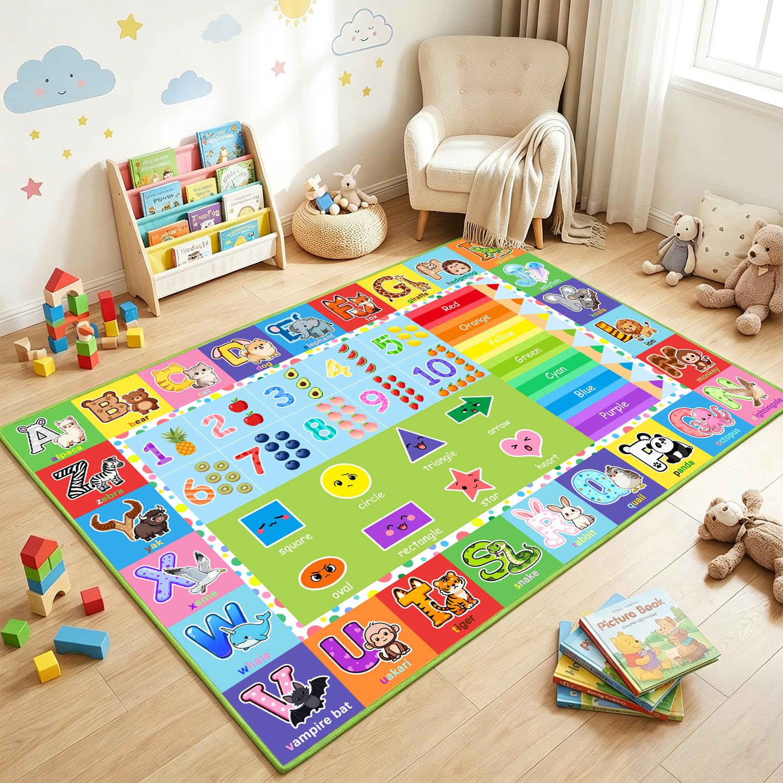 Photo 1 of Wiero ABC Alphabet Rug for Kids Bedroom - 2.5x4 Feet Educational Numbers & Animals Play Mat, Learning Carpet for Boys and Girls Early Education
