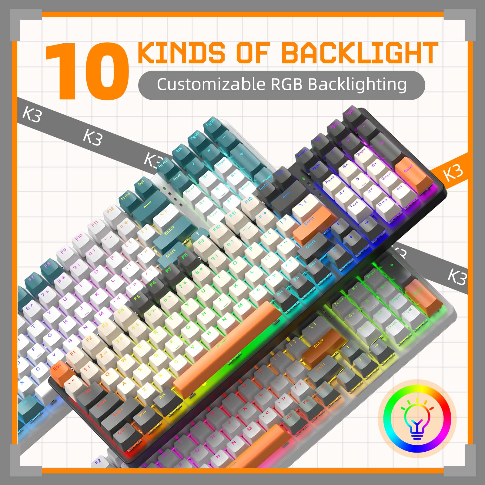 ZIYOU LANG K3 PRO Przewodowa Mechaniczna Klawiatura Gier, Podświetlenie RGB, 96% Ultra-Kompaktowa Z Klawiaturą Numeryczną, Przełącznik Niebieski Klikający Z Kablem 8000Hz, USB-C Do USB-A - Ciemnoszary