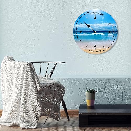 Miniatura 5 de Reloj de marea de madera, reloj de pared de madera costera, reloj de predicción de mareas de luna con marea alta y baja marea náutica, reloj de