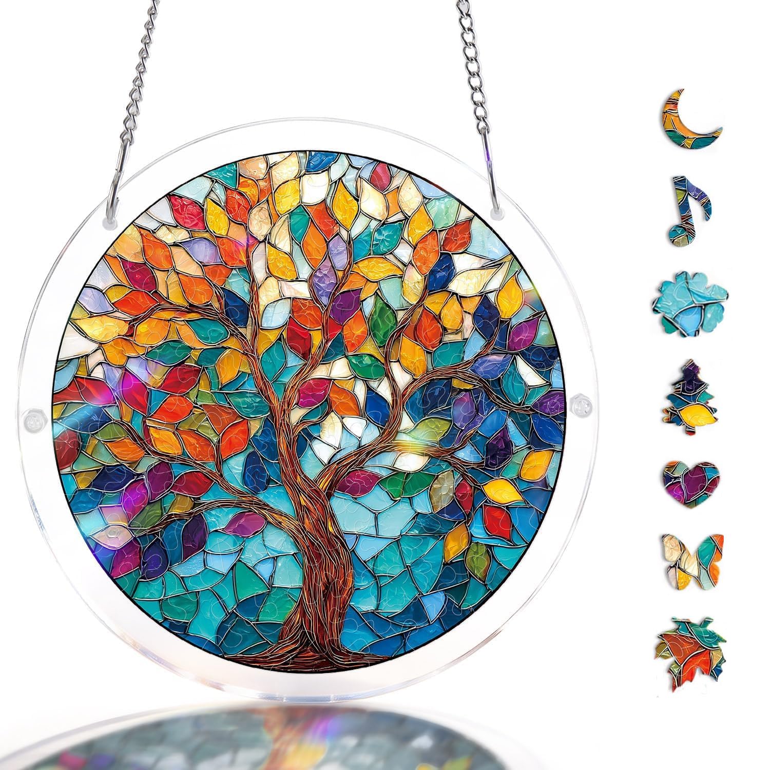 Acrylic Suncatcher Puzzle 83 Pieces, Tree of Life Sparkling Glass Design, DIY Sun Catcher Window Hanging, Home & Garden Decor, for Women, Mom, Friends (8.9 in)