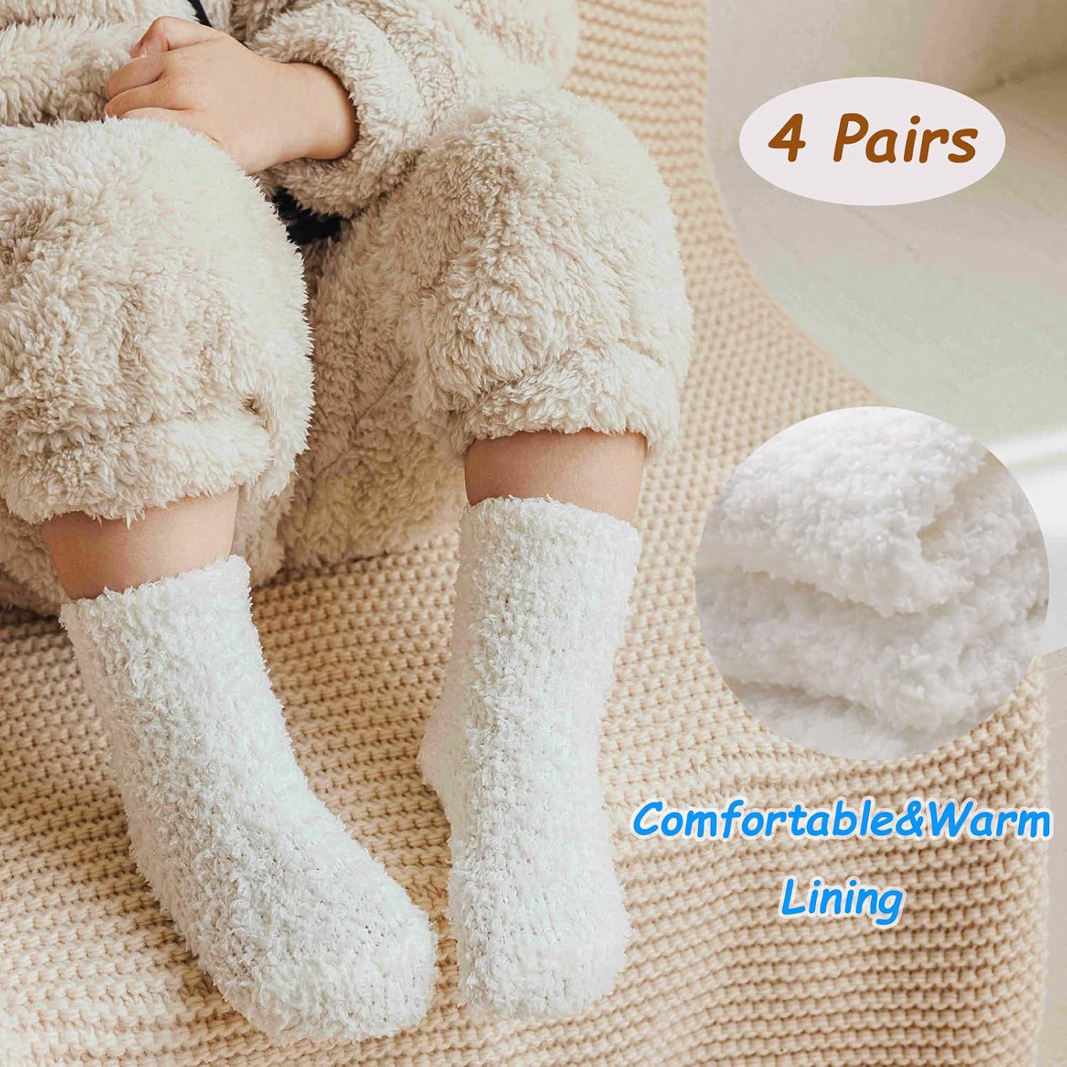 4 Pairs Baby Fuzzy Socks with Grips Toddlers Cozy Anti Slip Winter Sock for 1-6 Years Boys Girls Warm Gift Socks