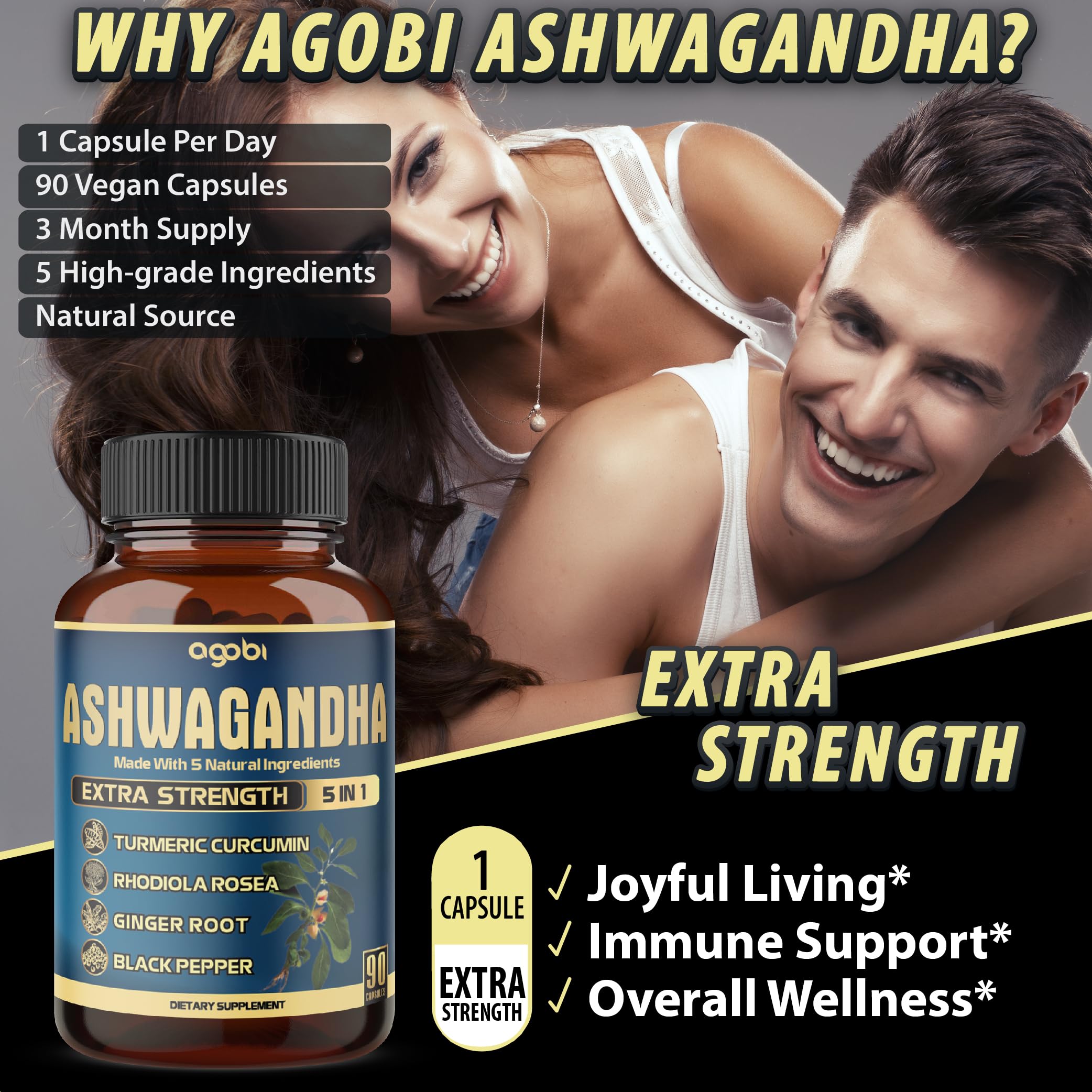 Ashwagandha Extract Capsule - Great Strength - 5in1 Blended Ginger, Turmeric, Rhodiola Rosea & Black Pepper - 90 Capsules for 3 Months - Strength, Spirit & Immune Support — Amazon image 5