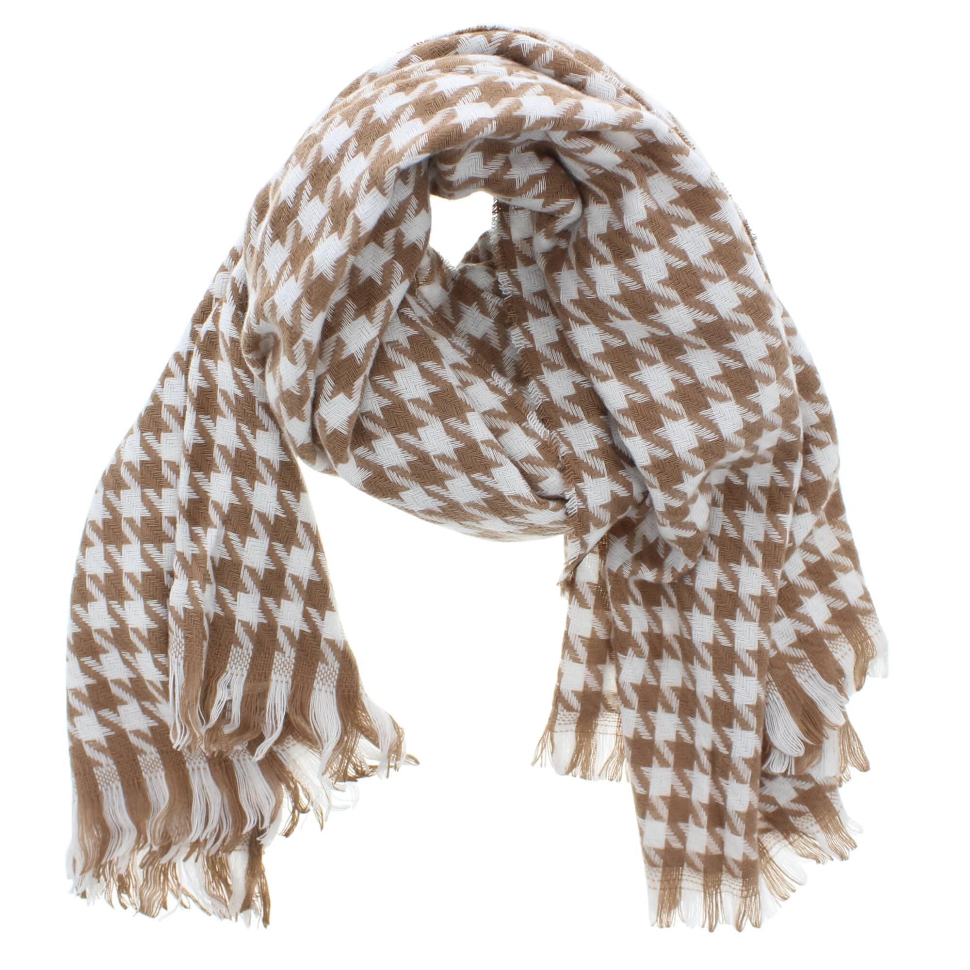 Zac's Alter Ego Soft Warm Thick Houndstooth Print Plaid Chequered Winter Scarf with Tassels