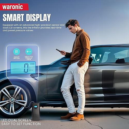 Miniatura 7 de Inflador de neumáticos recargable, bomba de aire eléctrica inalámbrica con capacidad de 150 PSI, inflado 3 veces más rápido, medidor digital de