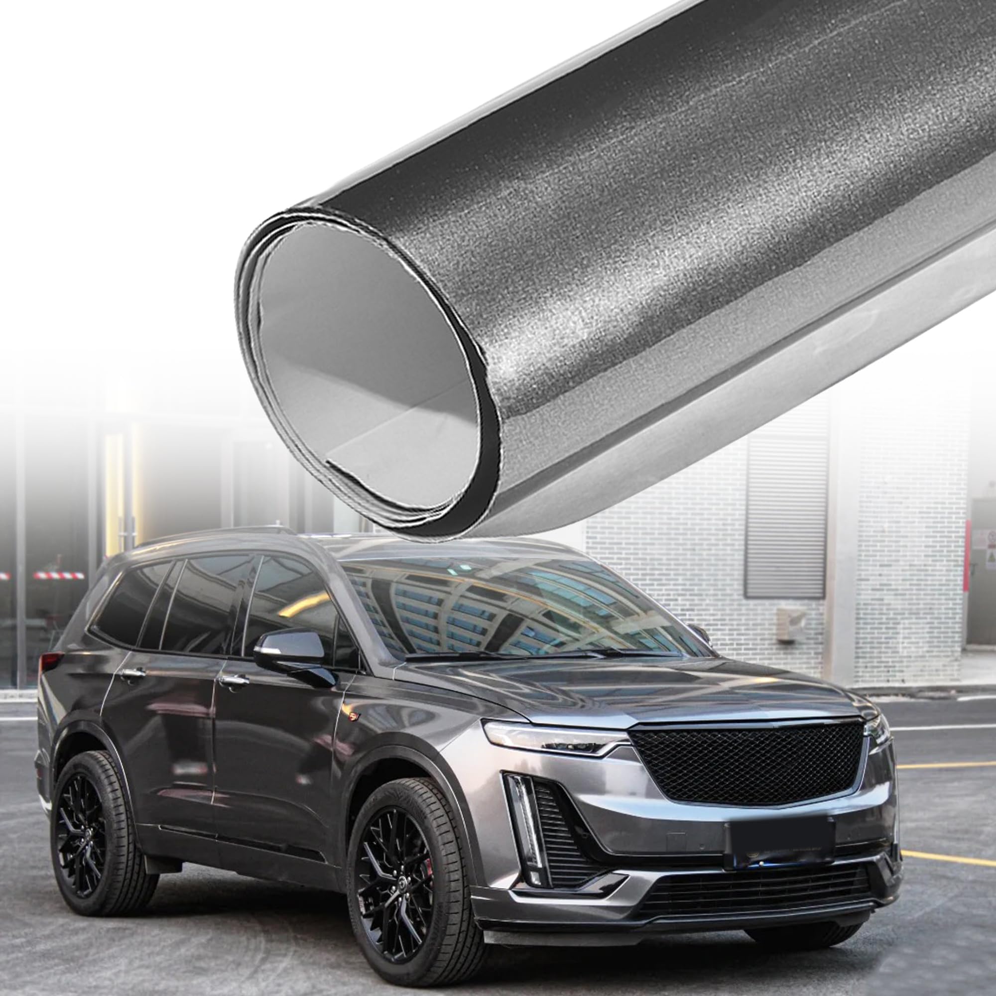AuMoHall High Glossy Metallic Gray Car Vinyl Wrap Bright Pearlescent Finished Self Adhesive Car Protective Film Vinyl Wrap Roll, 59.84" x 11.81"