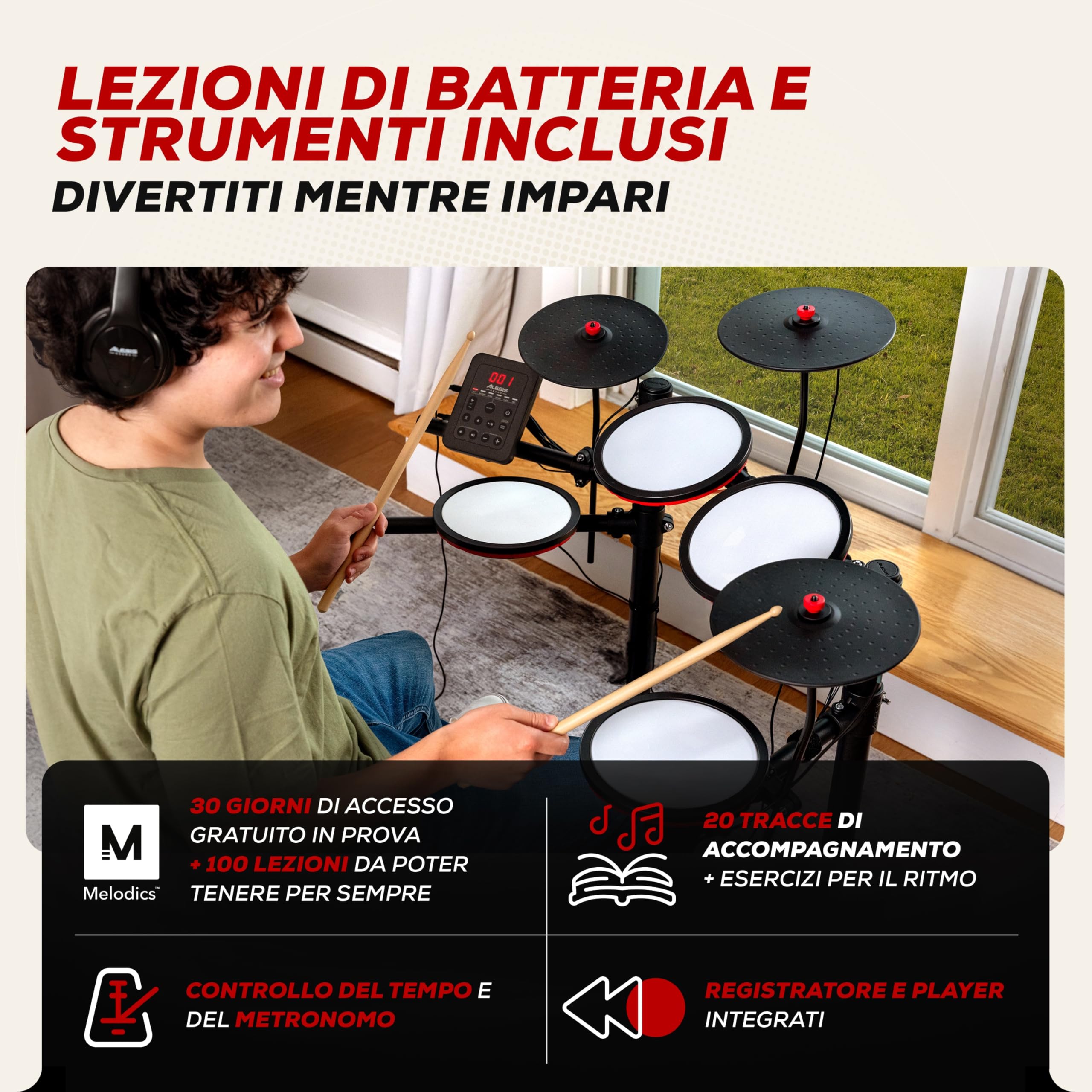 Alesis Turbo Max Batteria Elettronica Pieghevole 8 Pollici Pad Mesh Silenziosi Bluetooth