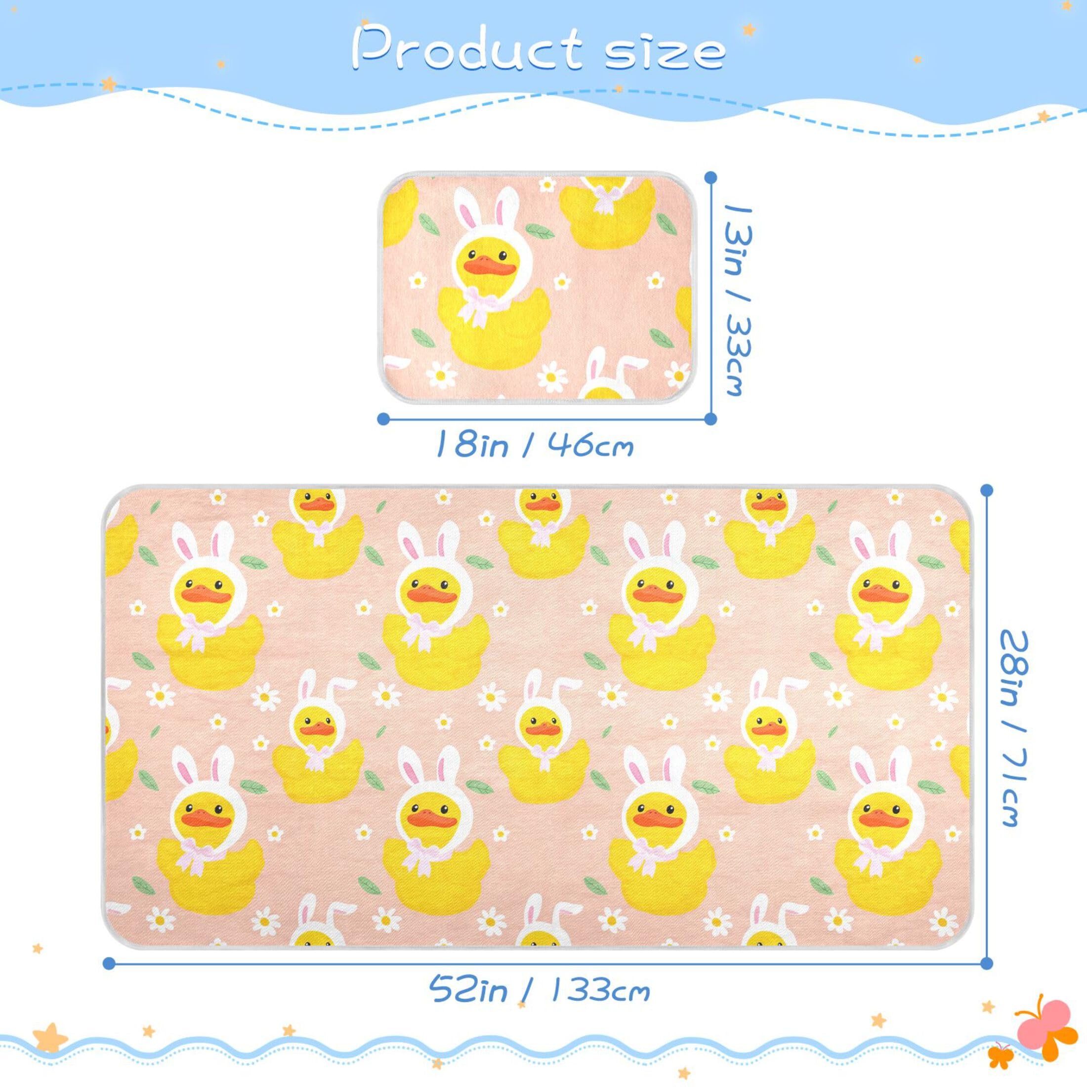 Takiito Cute Ducks Wearing Bunny Ears Baby Cooling Mattress Pad, Soft & Breathable Cooling Mat Keep Baby Cool in Summer 28x52 in, Nursery Essential