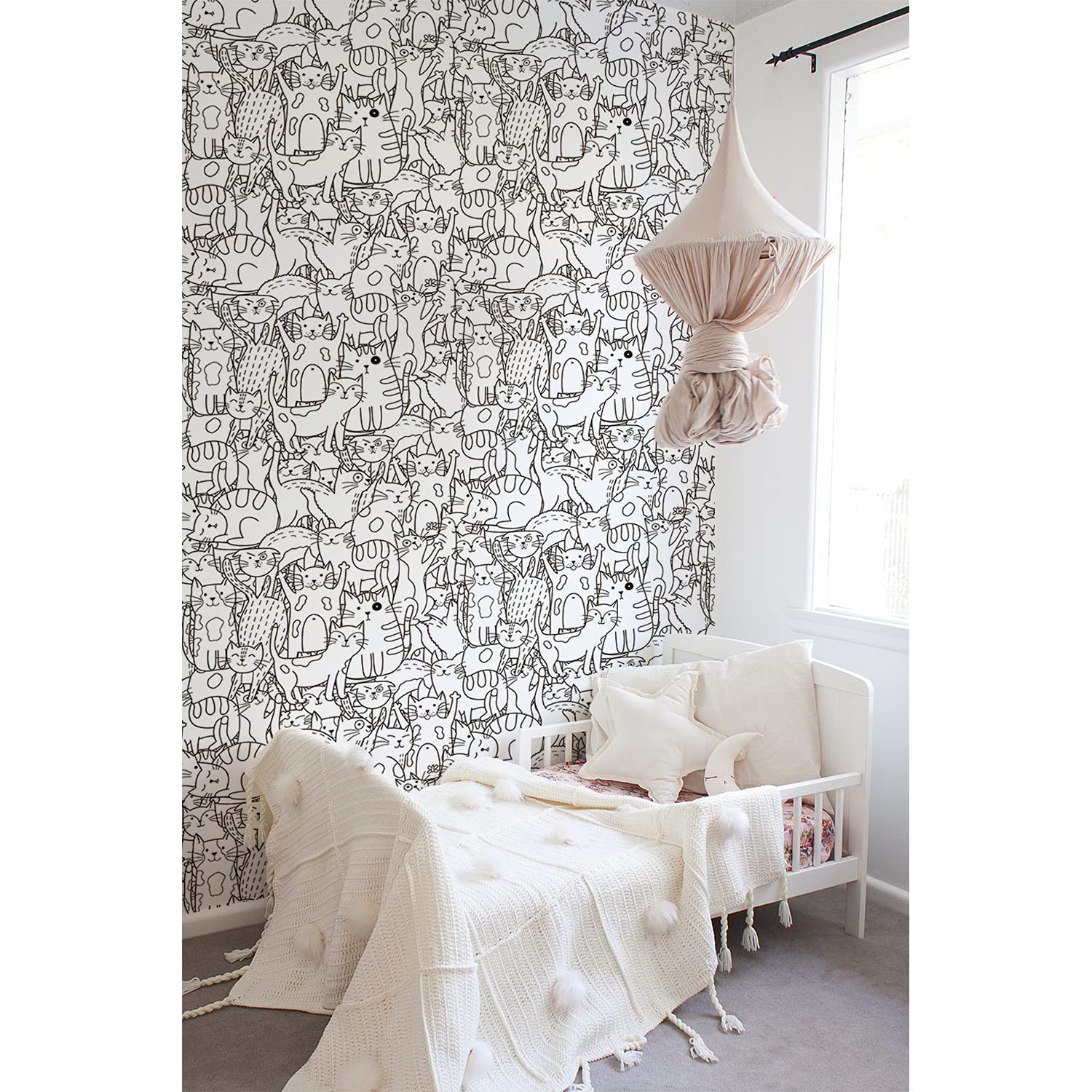 Papier peint intissé chats doodle 104x70cm pour decoration murale de salon et chambre enfant
