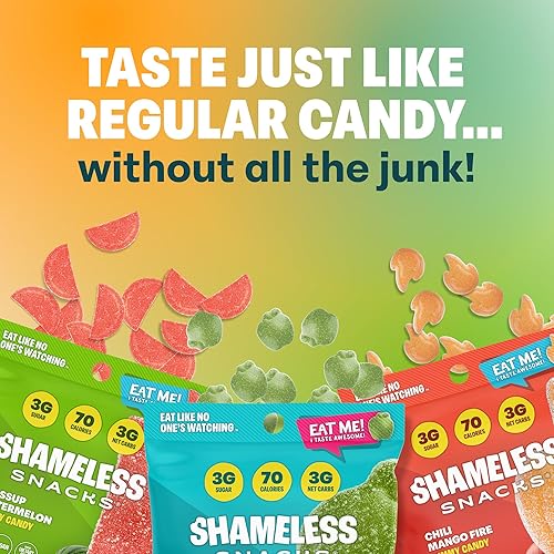 Miniatura 3 de Shameless Snacks - Gomitas keto bajas en carbohidratos sin gluten, paquete de dulces - Manzana verde, sandía, chile y mango