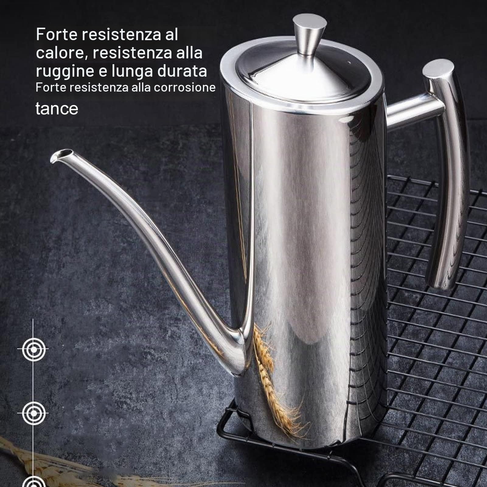 Haofy Vaso per Olio in Acciaio Inossidabile 304, Bottiglia con Manico Grande, Design Antigoccia, Lucidato a Specchio, Ampia Apertura, per Olio, Aceto, Condimenti e Salse, Capacità 500ml