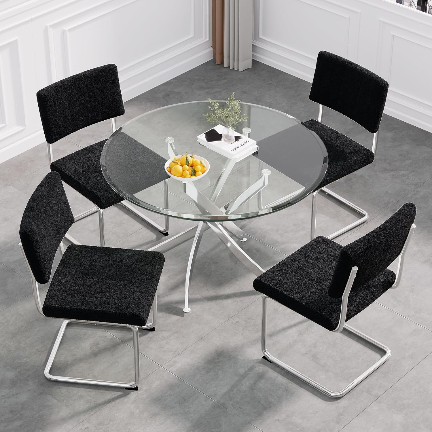 Amazon.com - Henf 5 Piece Dining Table Set for 4,Glass Round Dining ...