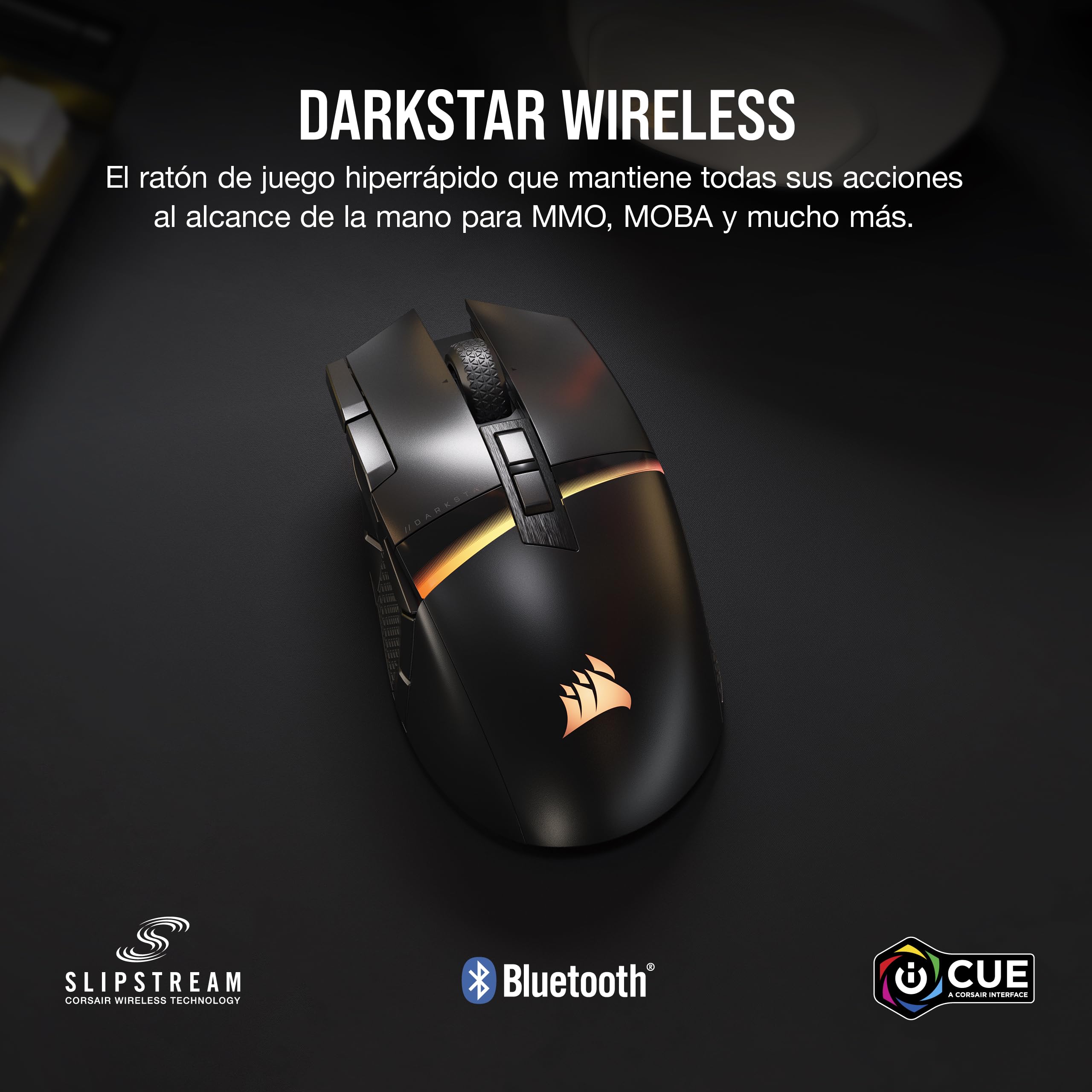 Corsair DARKSTAR Ratón Inalámbrico RGB para Juegos MMO - 26.000 PPP - 15 Botones Programables - Batería hasta 80 Horas - Compatible con iCUE - PC, PS5, PS4, Xbox - Negro
