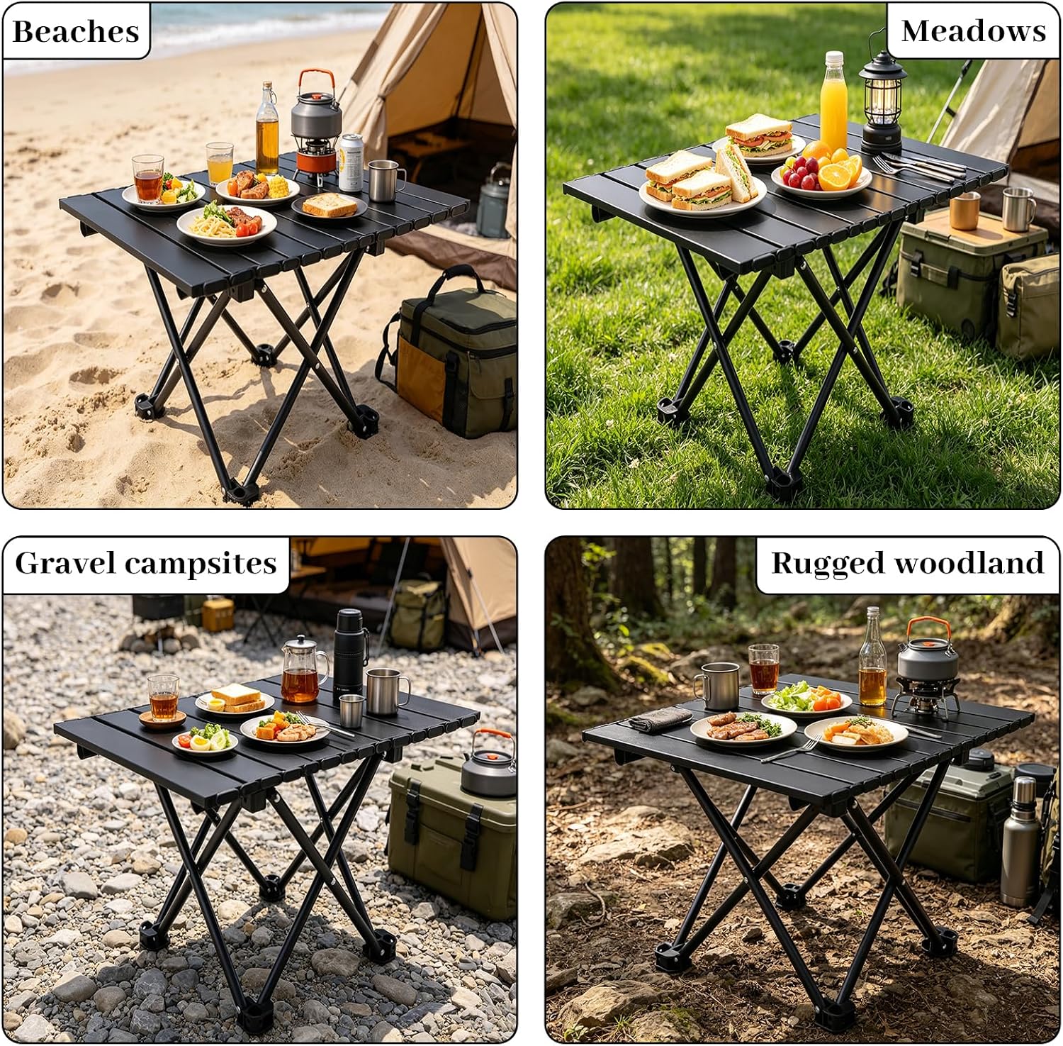 2 Pack Camping Table Foldable, Ultralight Small Folding Beach Table with Non-Slip Feet, Portable Picnic Table for Outdoor, Picnic BBQs, Cooking, Black, 16x13.7x11.5in