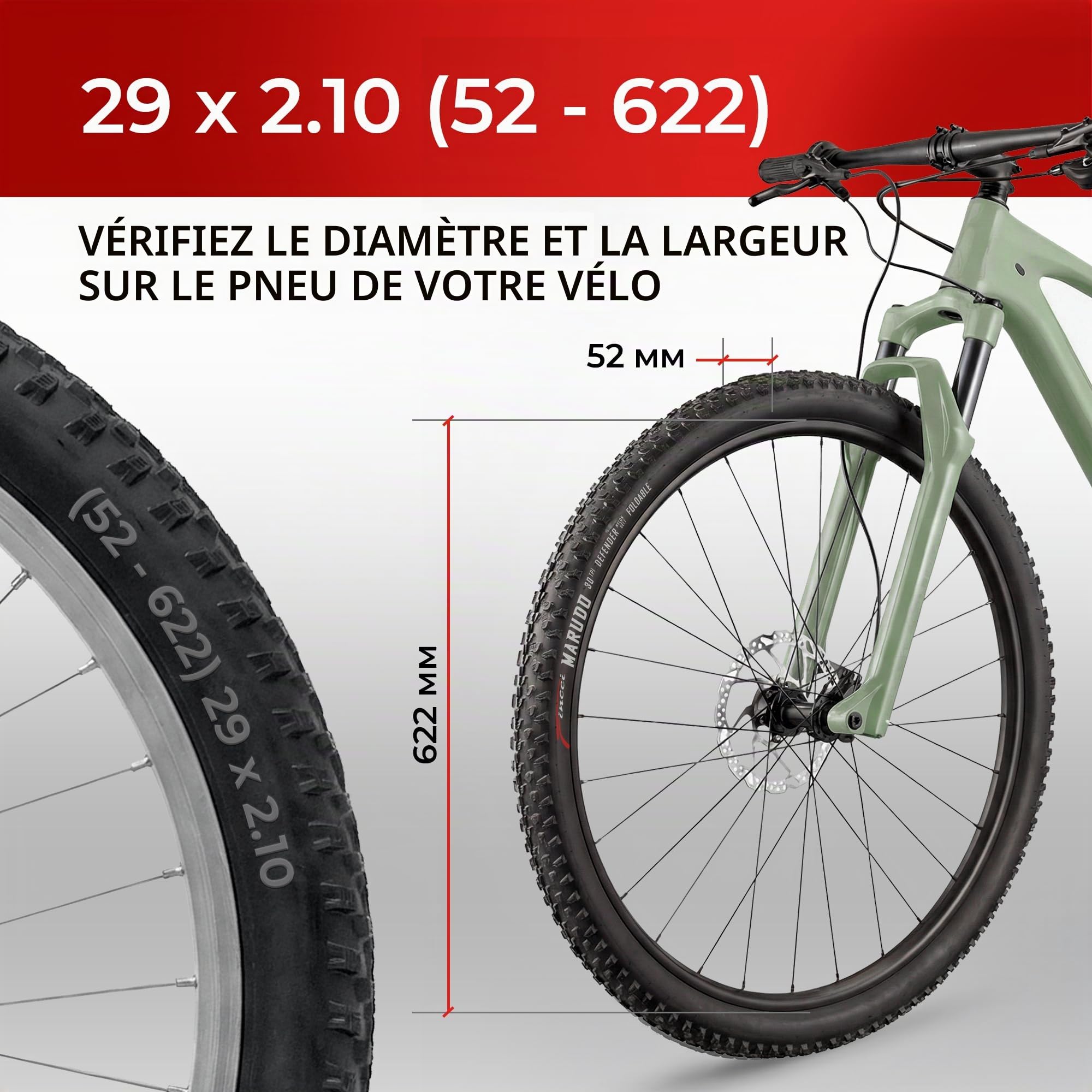 Fincci Pneu VTT 29x2.10 52-622 avec Chambres à Air et Protection Nylon | Kit Complet 2 Pneus VTT 29x2.10, ETRTO 52-622, Chambres à Air et Protection Nylon - Pour VTT, VTC et VAE - Lot de 2