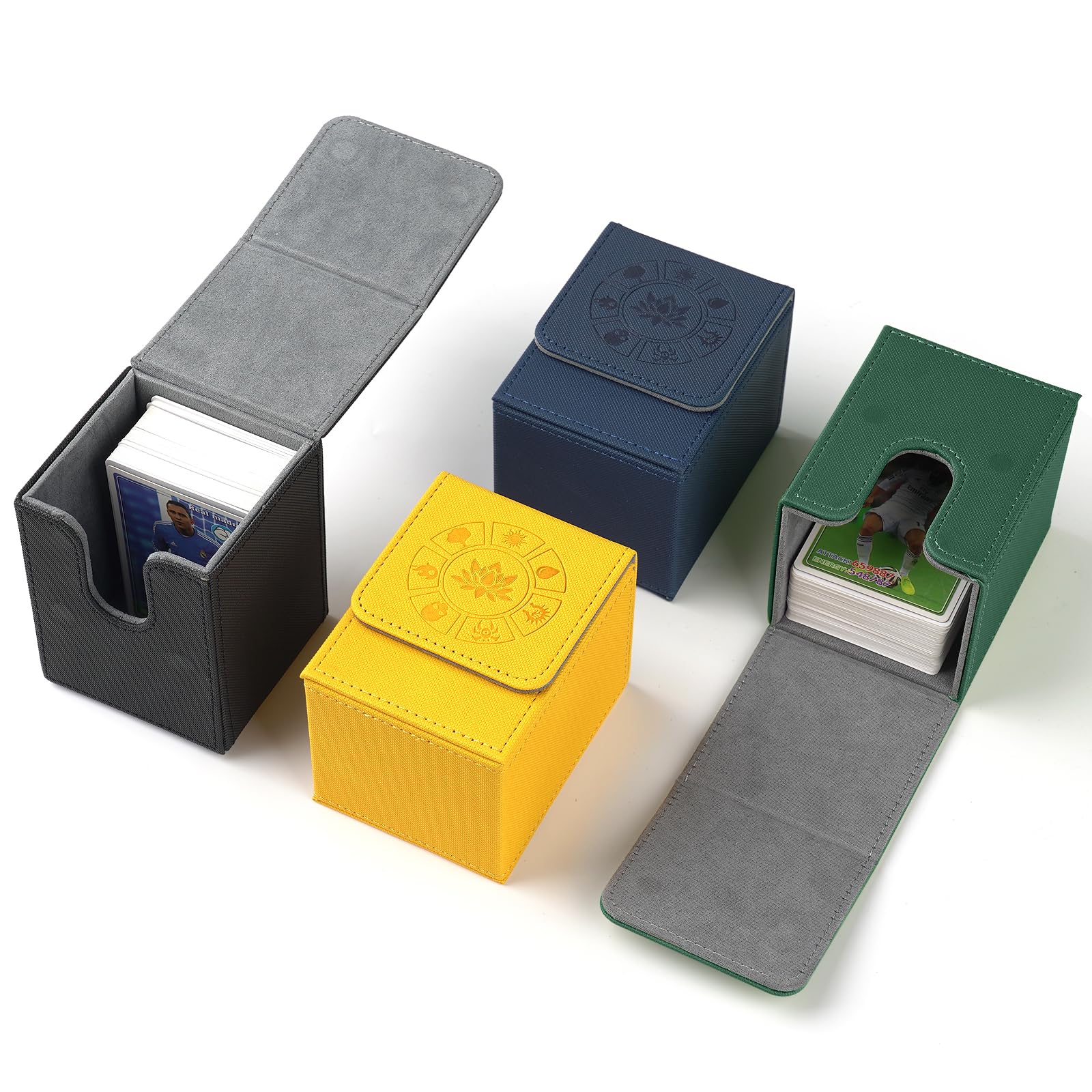 Arkeiliy MTG Deck Box with 50 Pcs Card Sleeve, 110+ Card Storage Leather Deck Box for Magic Commander, Collectible Trading Card Cases (4 Pack III)