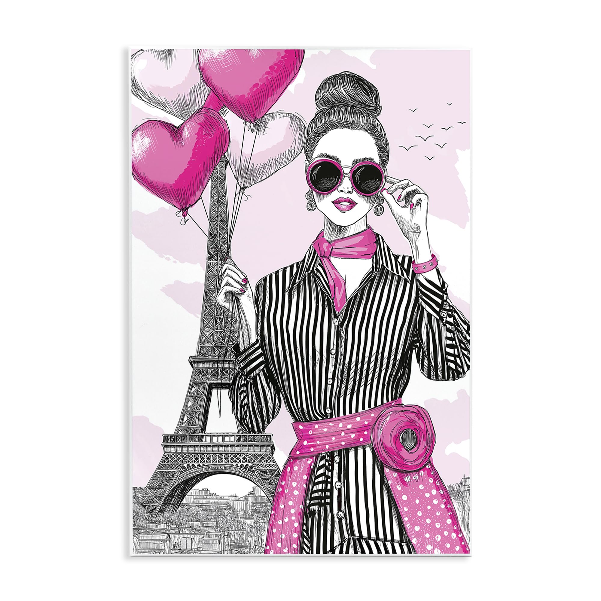 Stupell Industries 'Parisian Chic Woman with Balloons', Wall Plaque Art, 10 x 15 Inches, Easy to Hang and Sturdy, Made in USA, by Jess Stempel