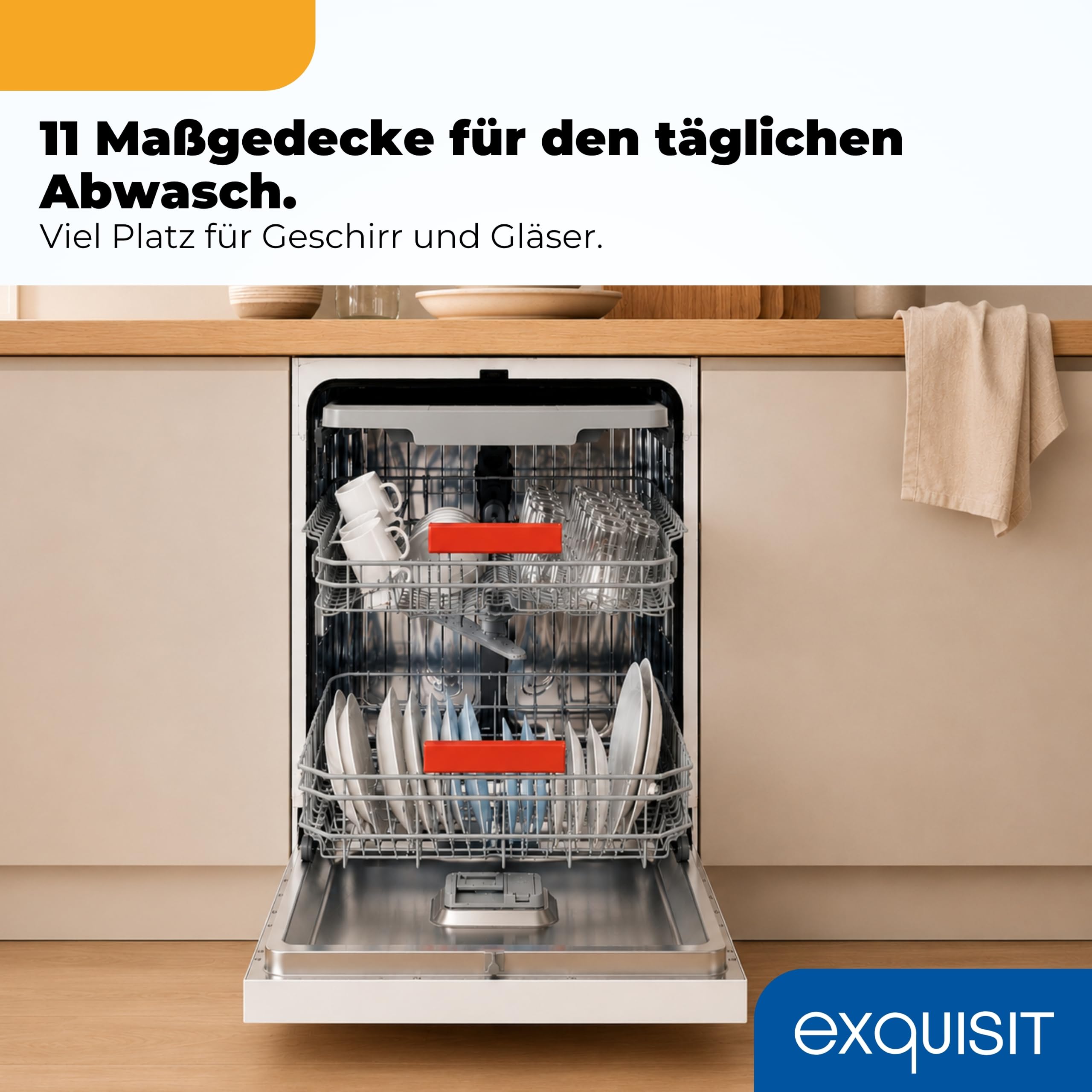 Exquisit Geschirrspüler 11 Maßgedecke | Energieklasse C | 7 Programme | Eco, Intensiv & Glas | Aquastop | Besteckschublade | Extra-Trocknung | Startzeitvorwahl 24 h | Unterbaufähig | Weiß