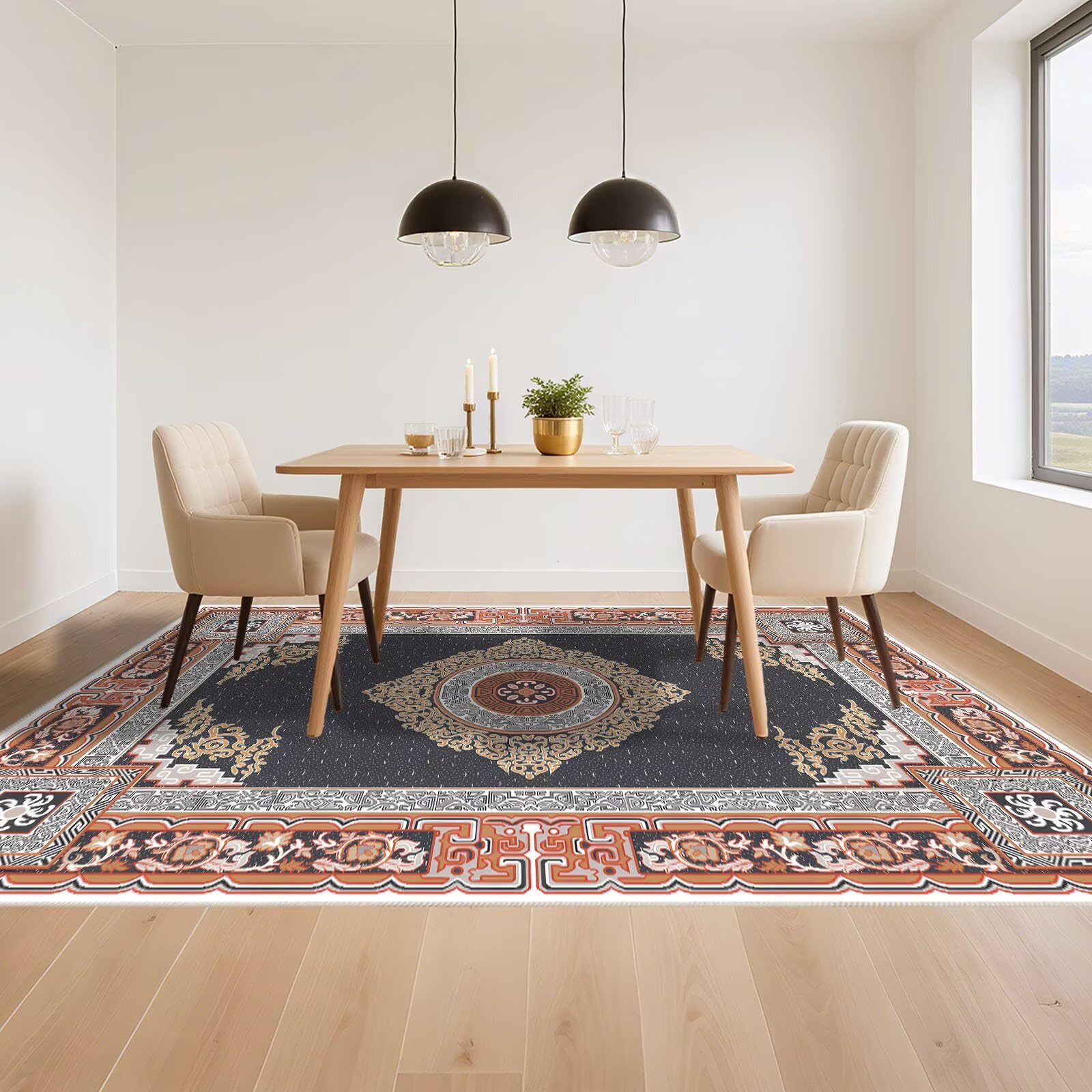 rutschfest Teppich Bettvorleger Grau 80x120cm, Weich Klein Vintage Blumenmuster für das Wohnzimmer