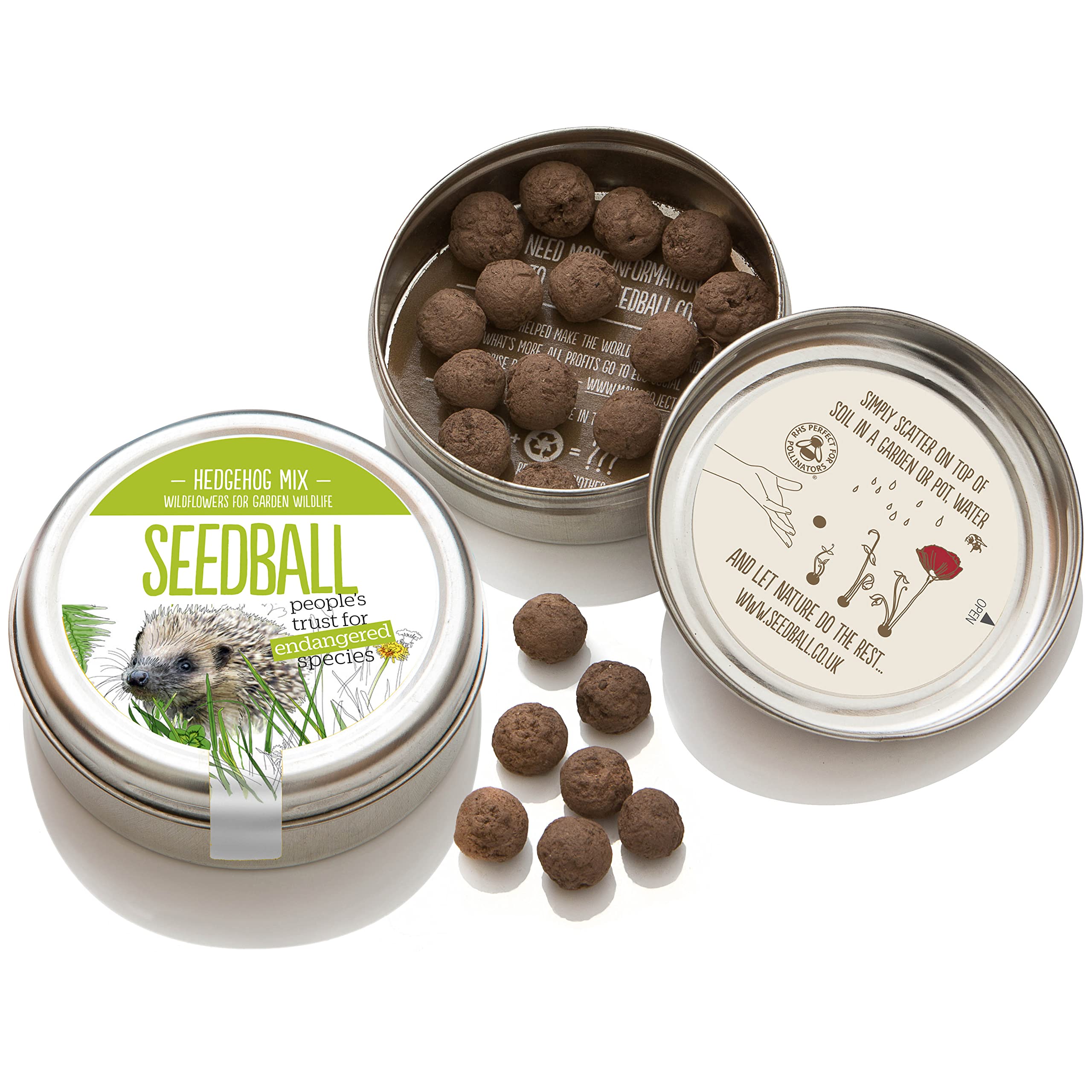 SEEDBALL Hedgehog Mix Wild Flower Tin - 20 Balls | British Wildflower Seeds - Clay Protected Bomb Creates a Hedgehog Friendly Garden for Shelter & Food